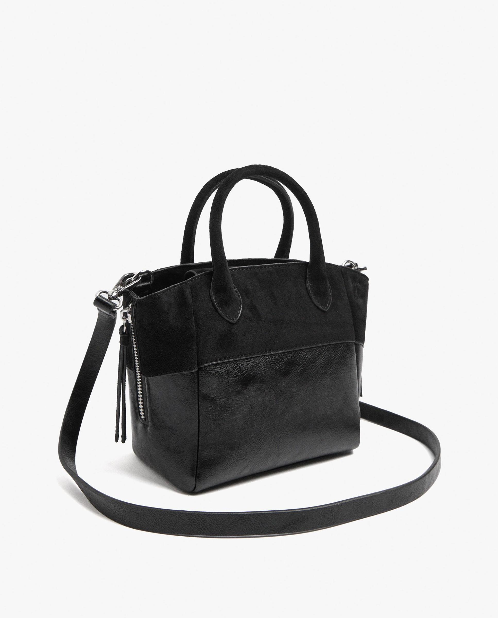 Bolso de mano estilo tote convertible a bandolera con cierre imantado en liso - Parfois - Negro Negro-2