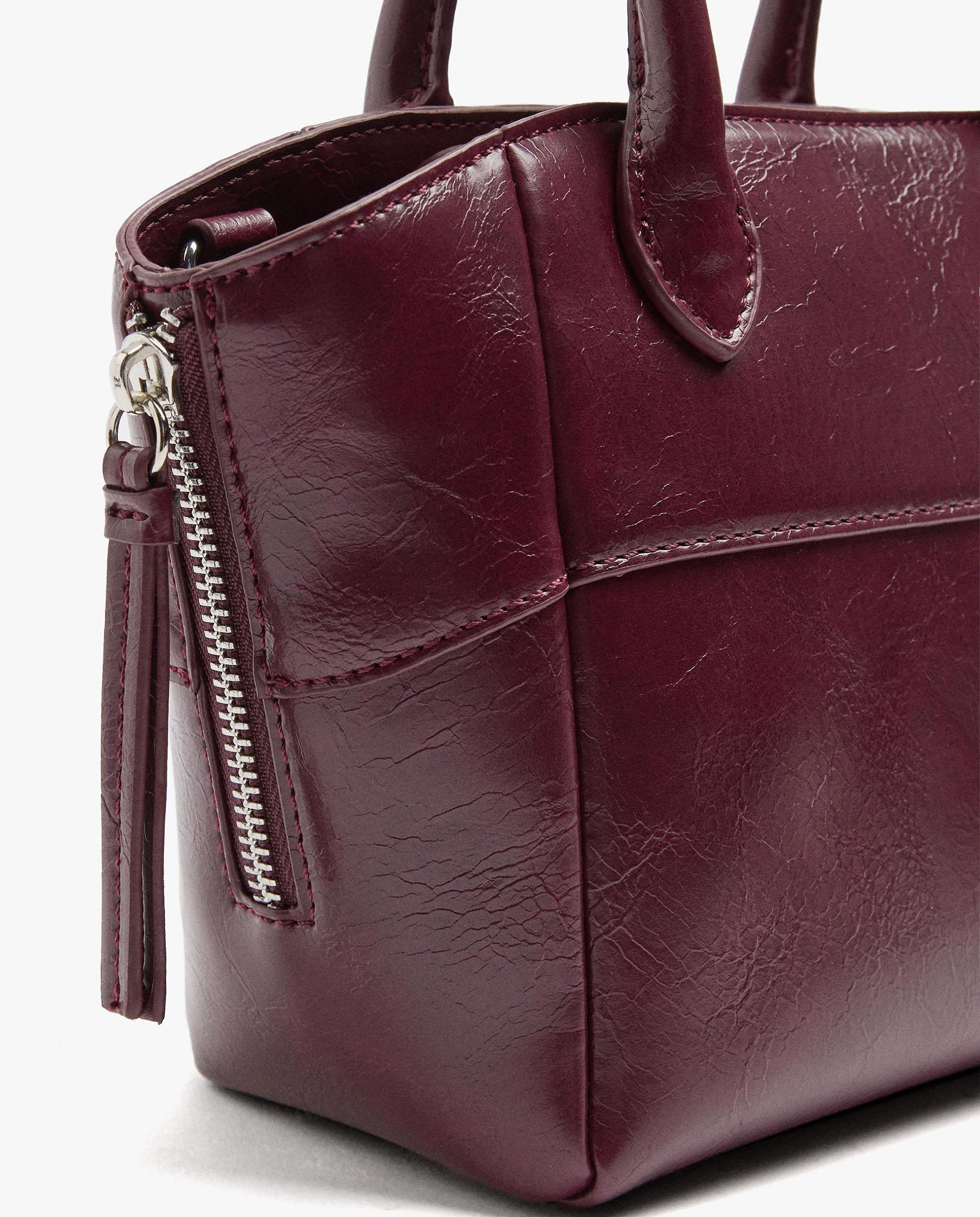 Bolso de mano estilo tote convertible a bandolera con cierre imantado en liso - Parfois - Burdeos Burdeos-3