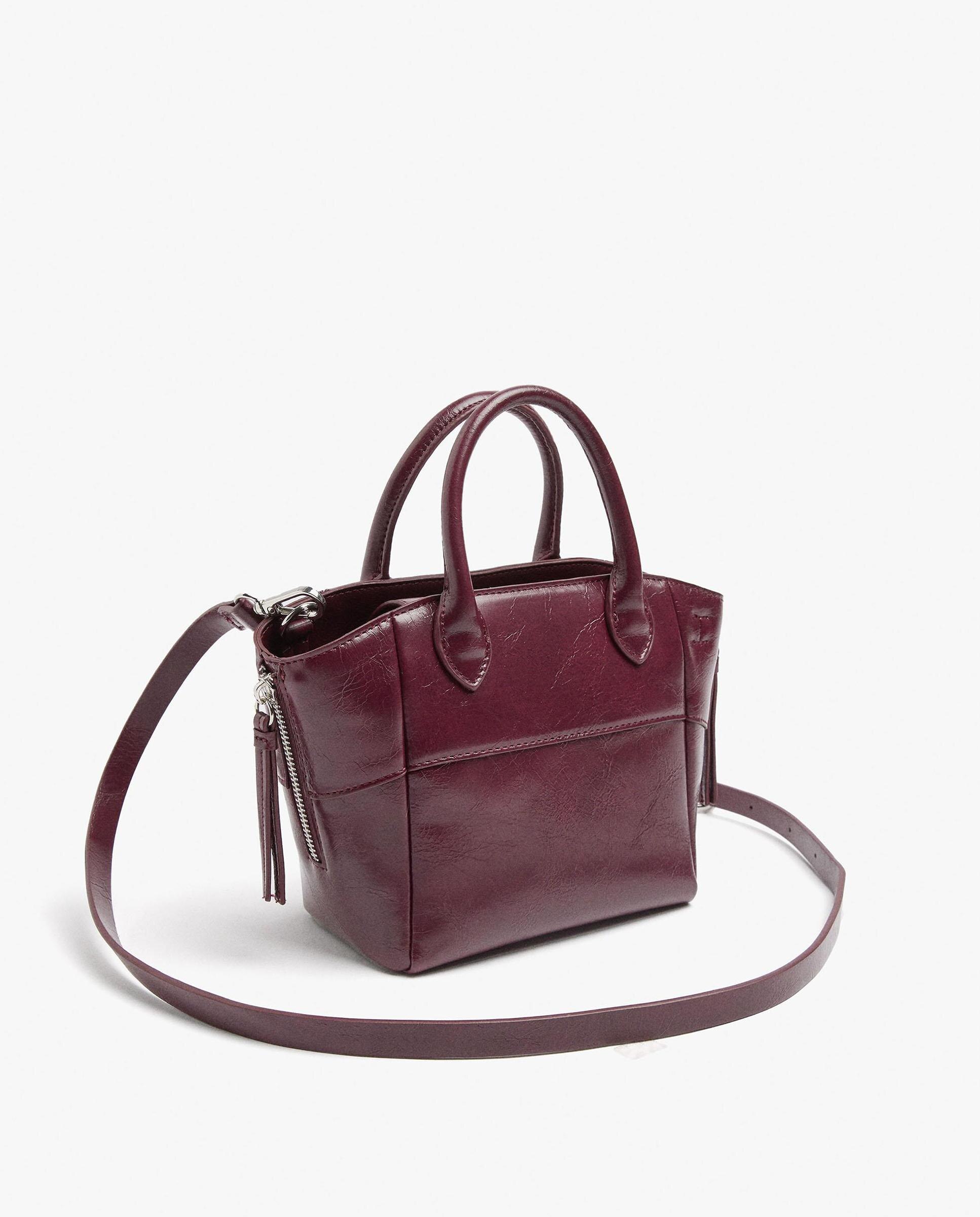 Bolso de mano estilo tote convertible a bandolera con cierre imantado en liso - Parfois - Burdeos Burdeos-2