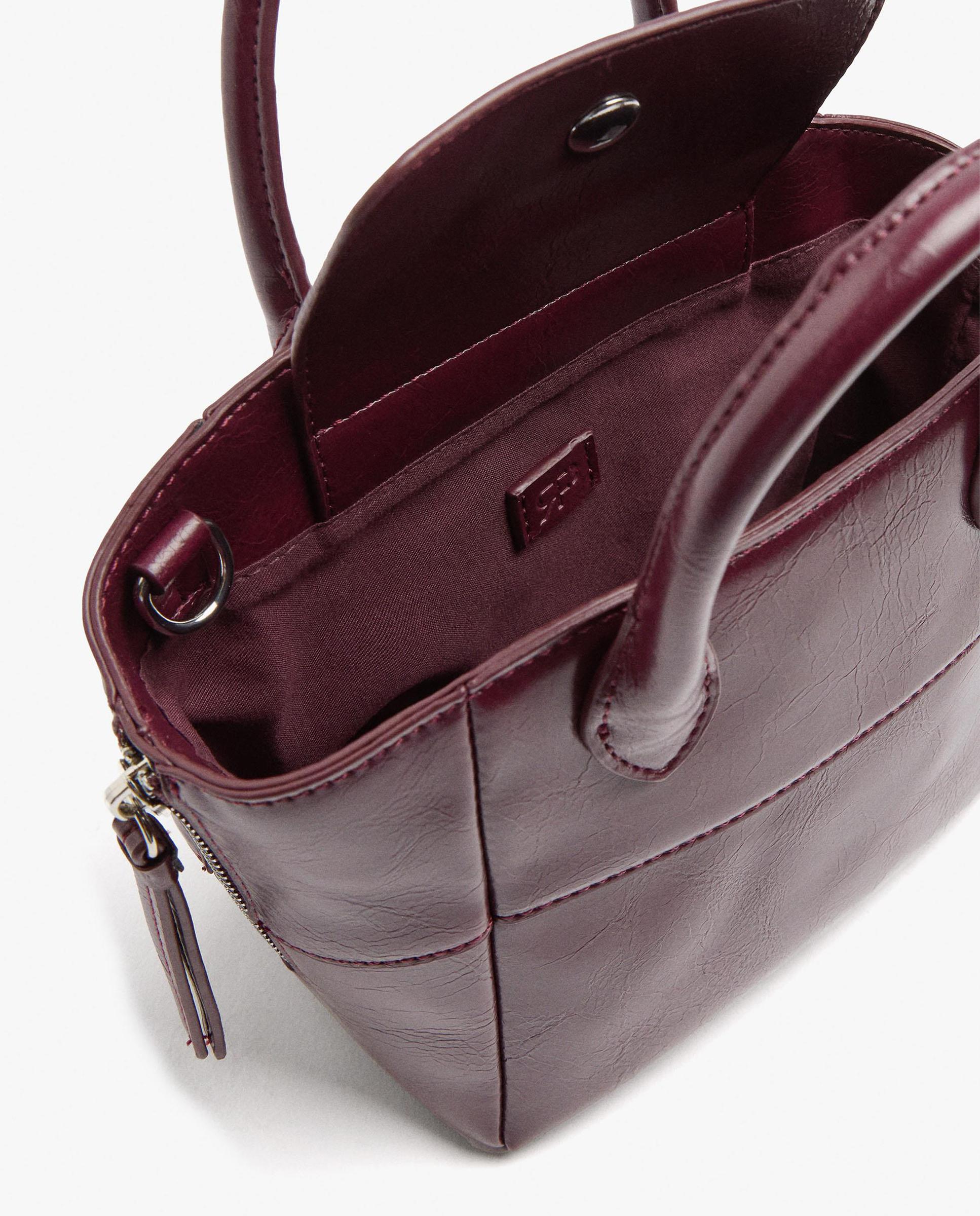 Bolso de mano estilo tote convertible a bandolera con cierre imantado en liso - Parfois - Burdeos Burdeos-4