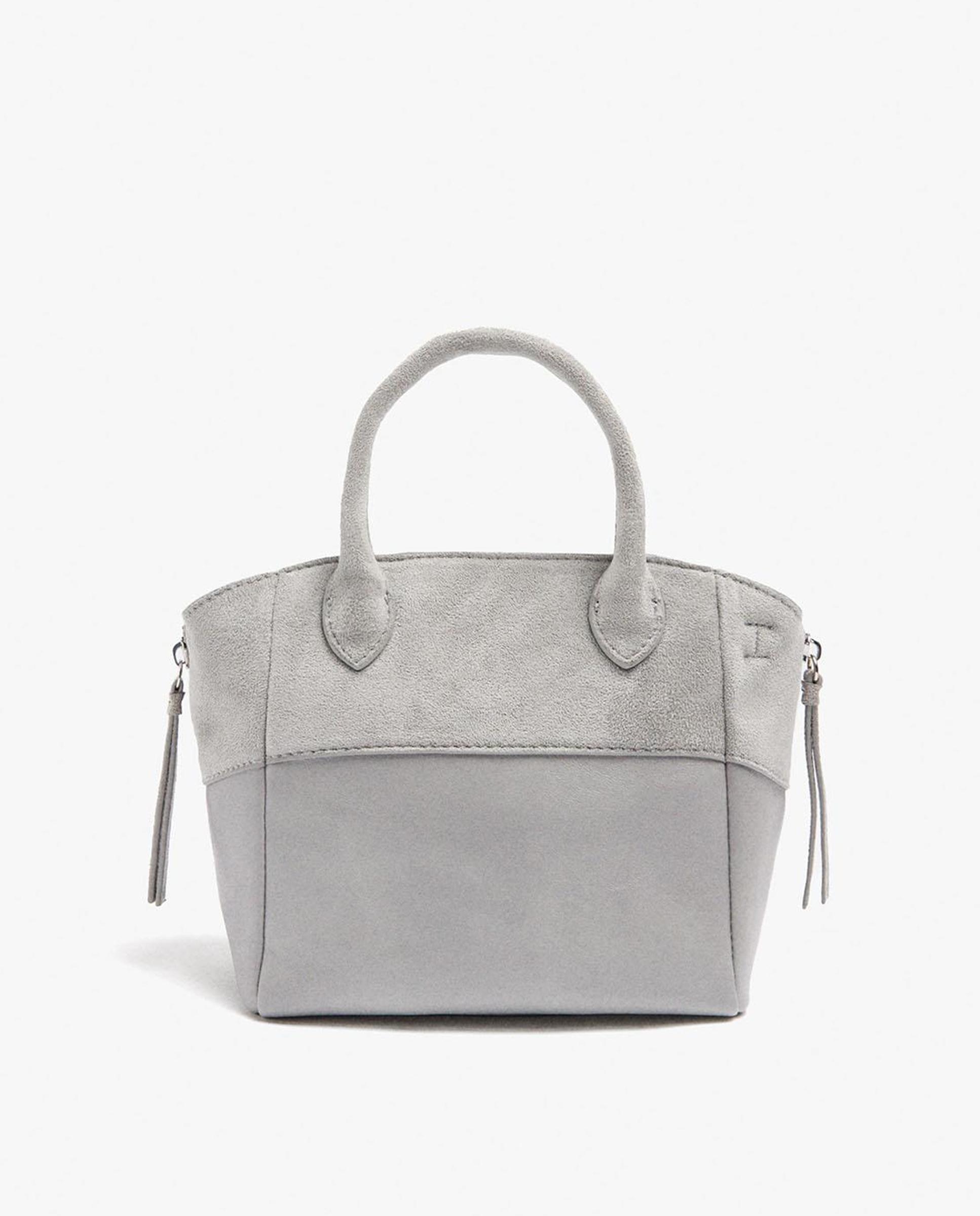 Bolso de mano estilo tote convertible a bandolera con cierre imantado en liso - Parfois - Gris claro Gris claro-1