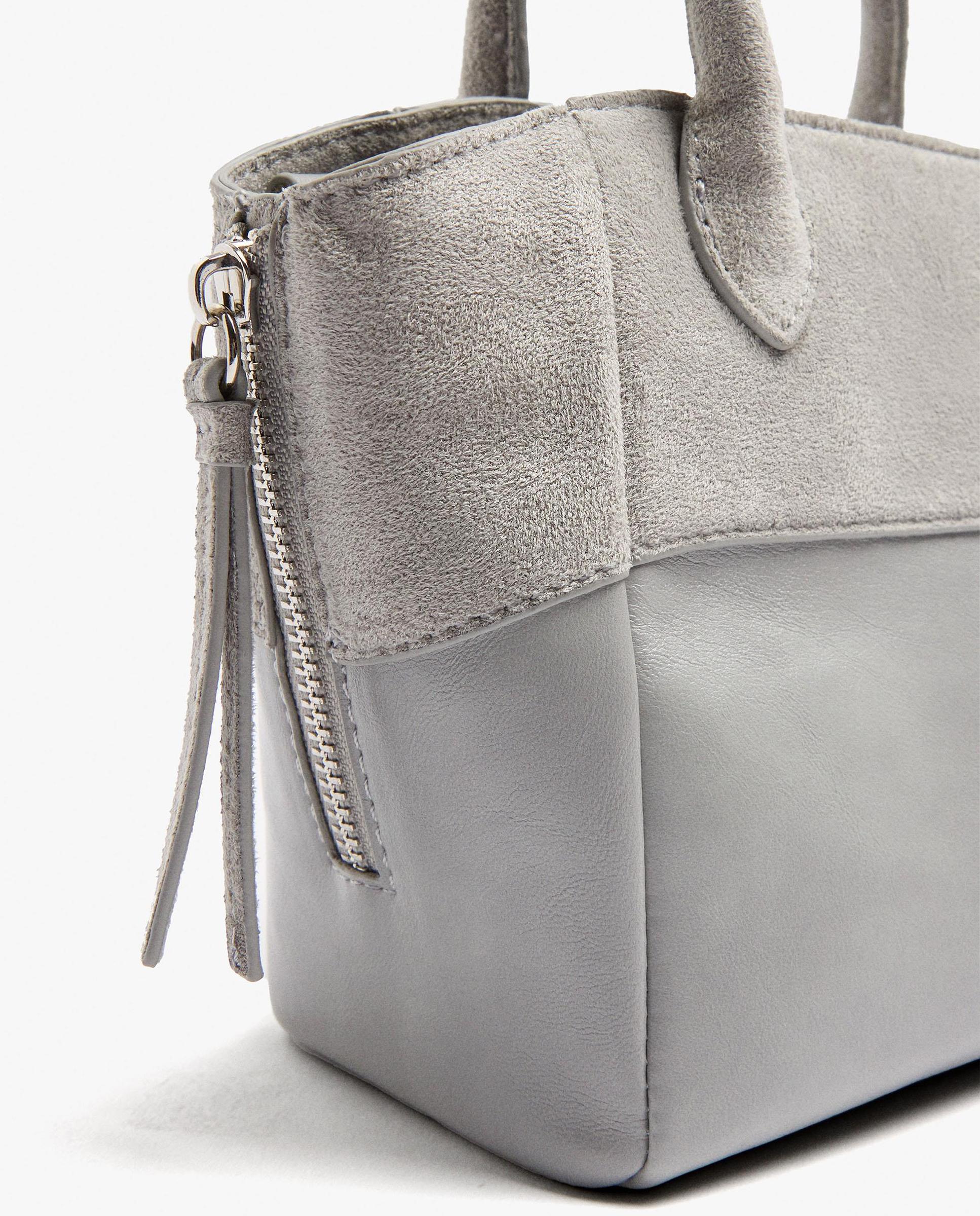 Bolso de mano estilo tote convertible a bandolera con cierre imantado en liso - Parfois - Gris claro Gris claro-3