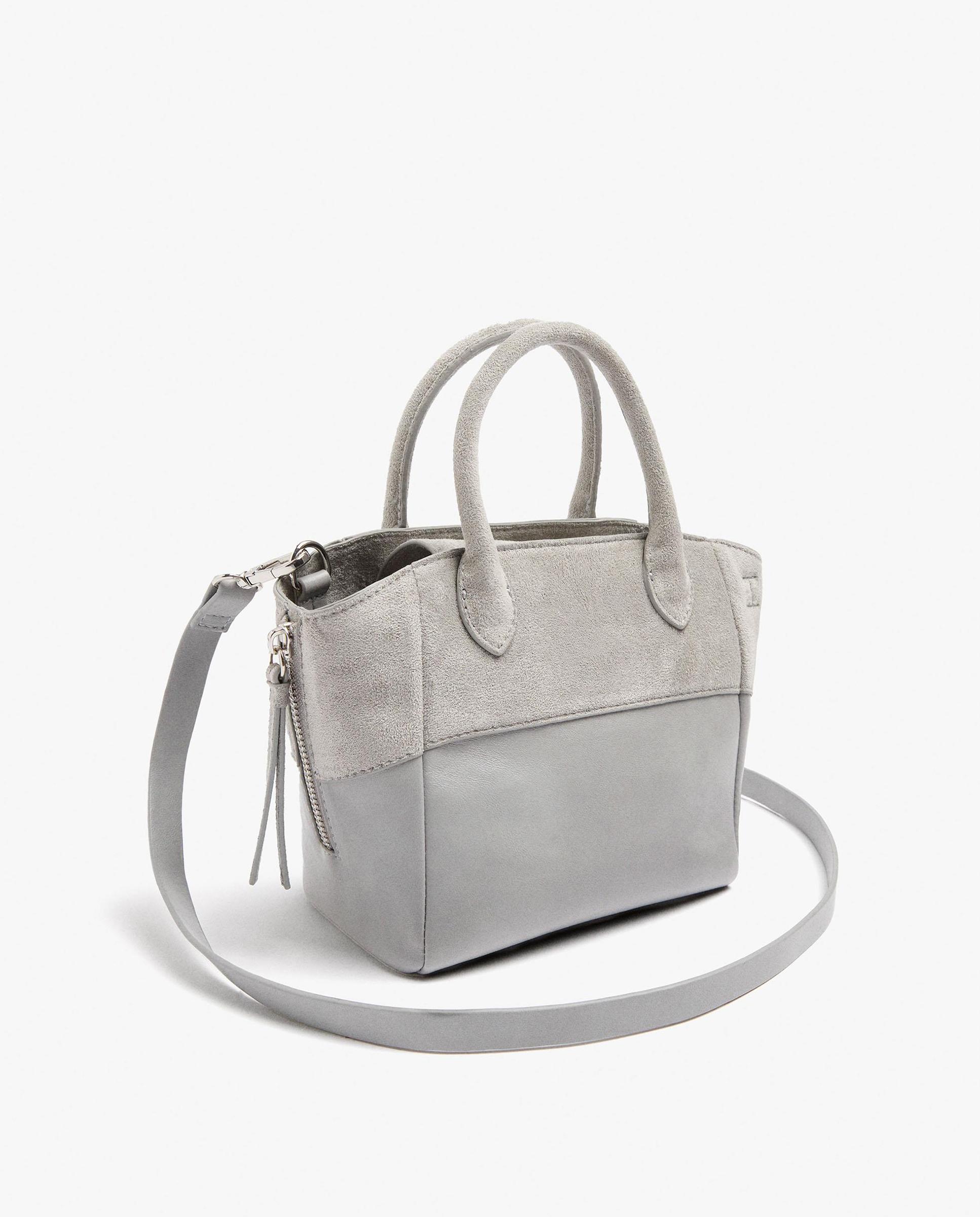 Bolso de mano estilo tote convertible a bandolera con cierre imantado en liso - Parfois - Gris claro Gris claro-2