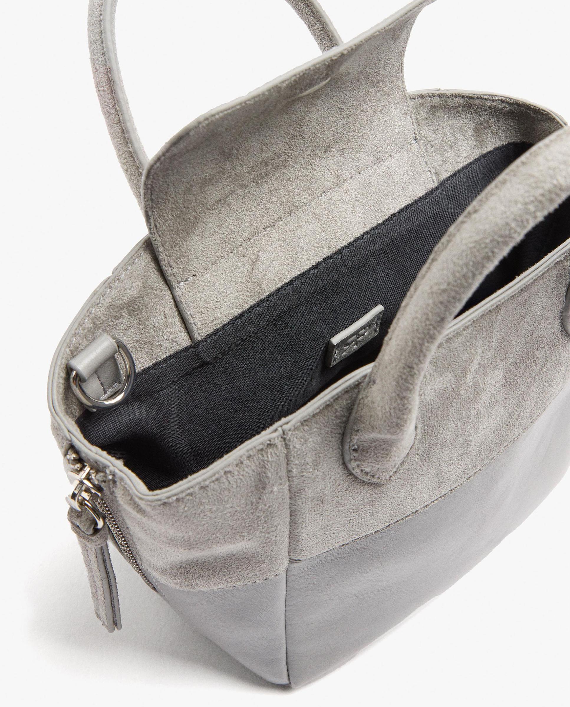 Bolso de mano estilo tote convertible a bandolera con cierre imantado en liso - Parfois - Gris claro Gris claro-4