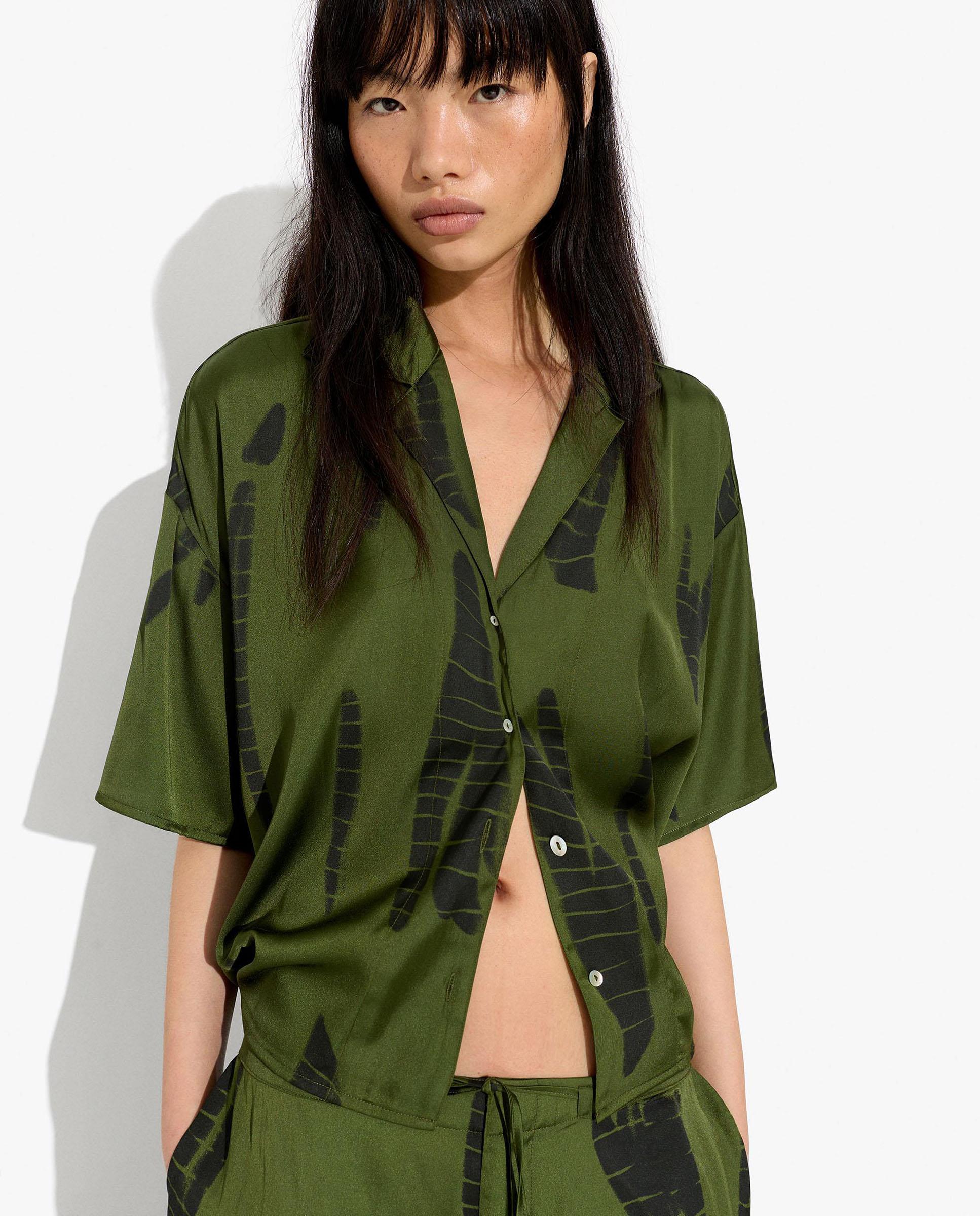 Camisa de mujer de manga francesa con estampados - Parfois - Kaki Kaki-1