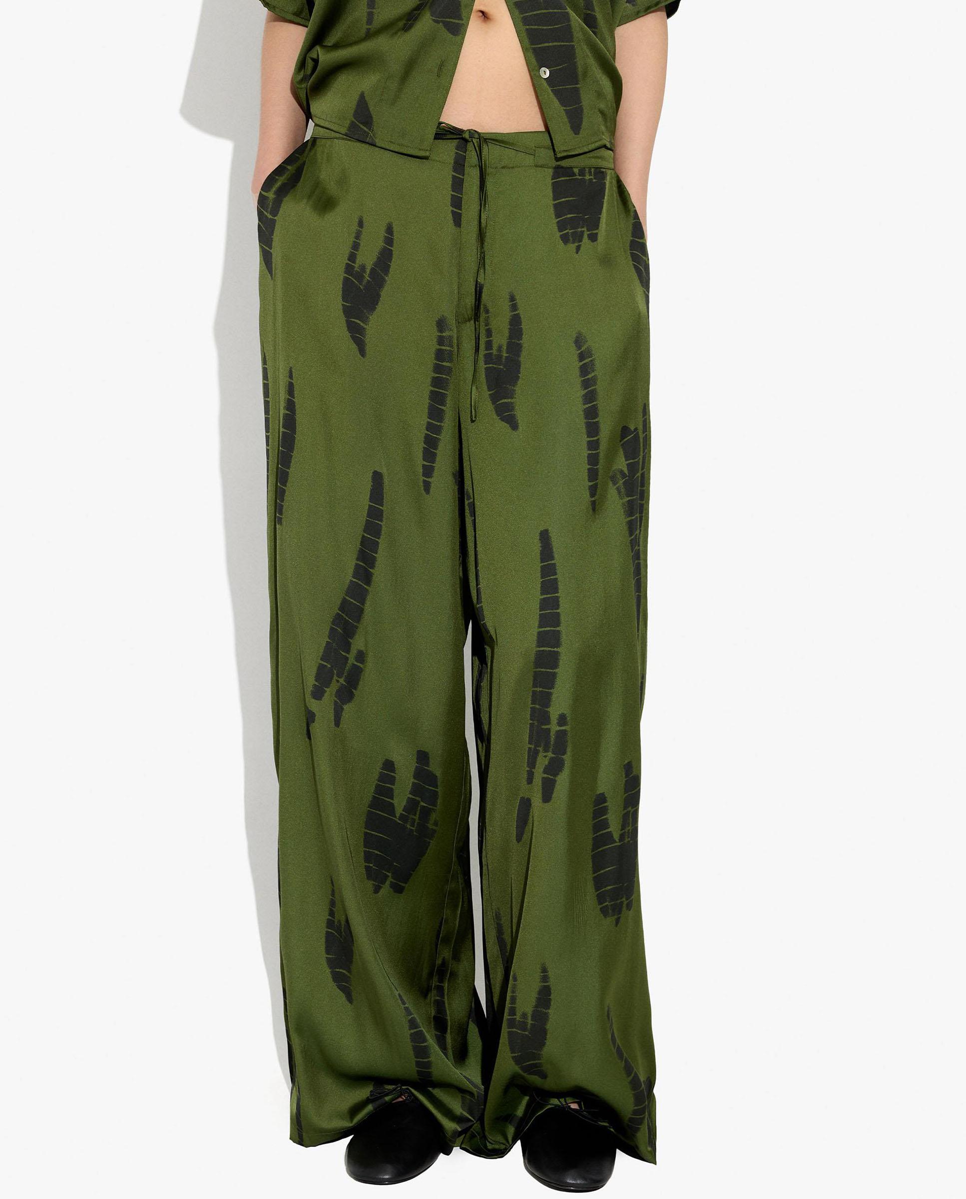 Pantalones anchos de mujer con cierre de cordón y estampados - Parfois - Kaki Kaki-2