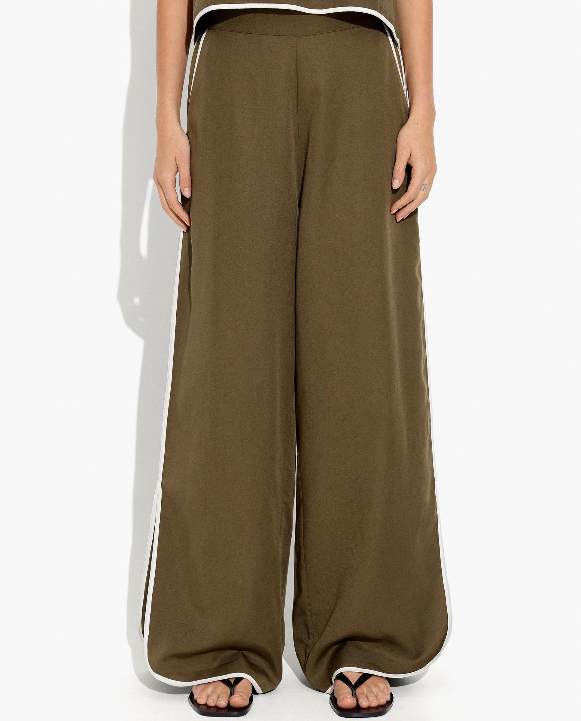 Pantalones anchos de mujer 100% liocel con cintura elástica - Parfois - Kaki Kaki-2