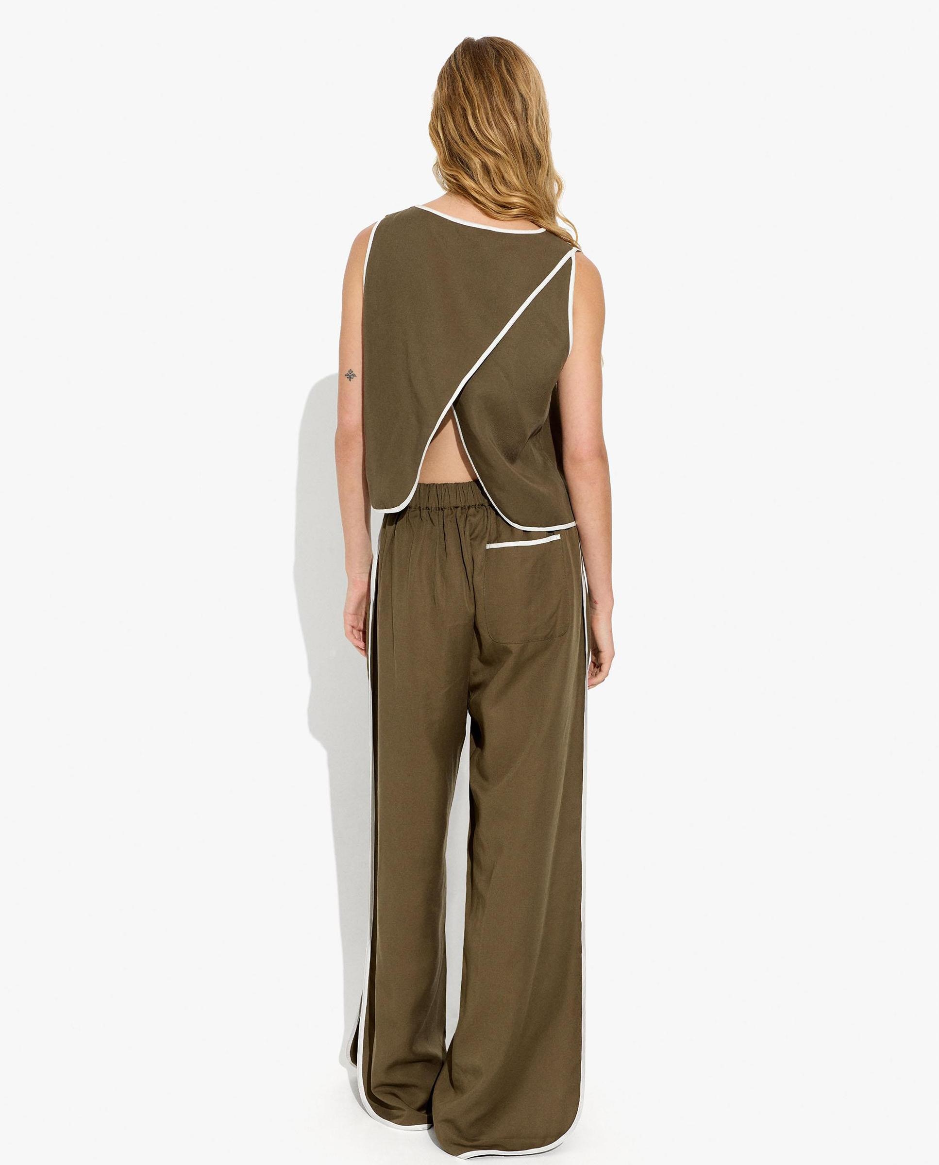 Pantalones anchos de mujer 100% liocel con cintura elástica - Parfois - Kaki Kaki-4