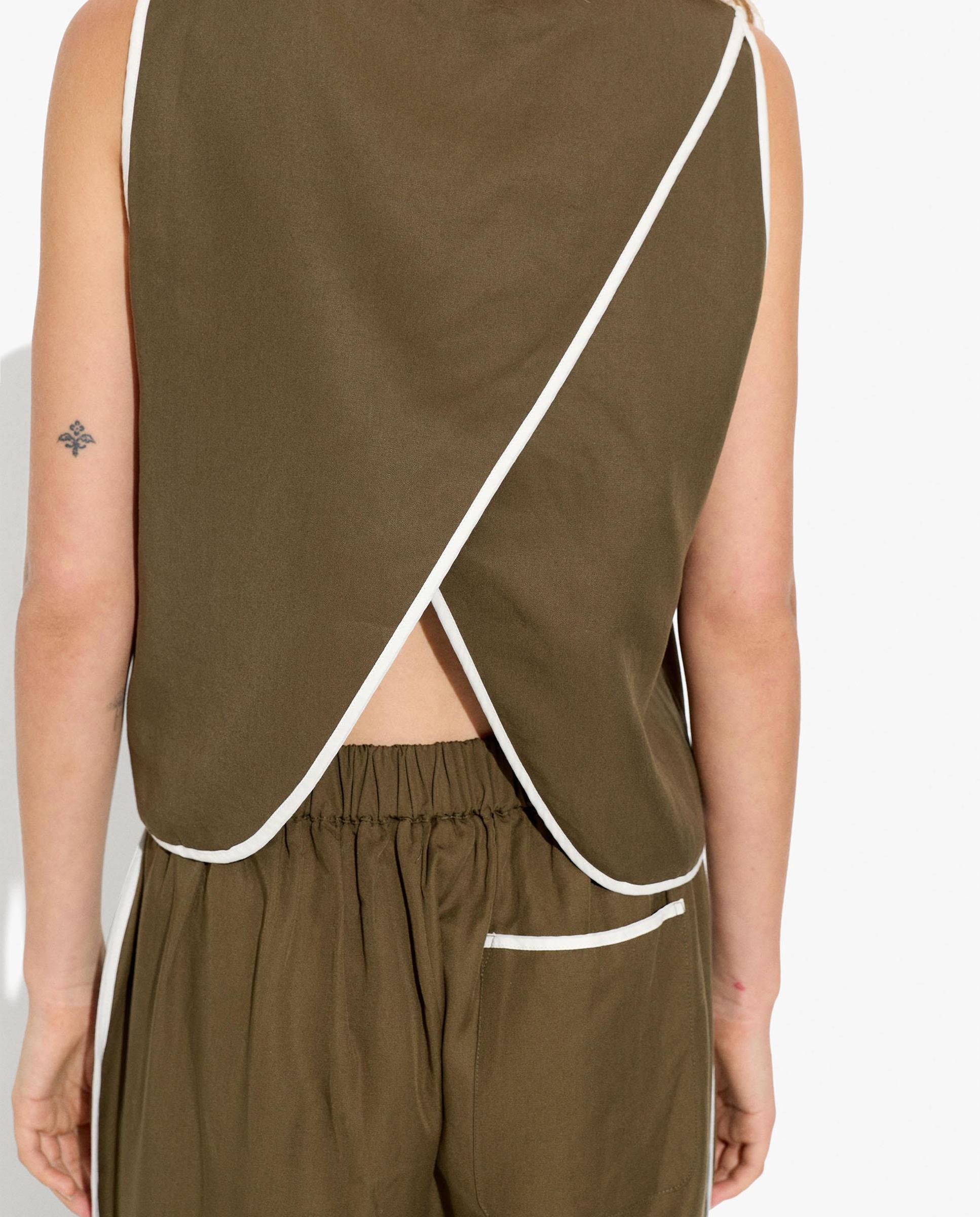 Pantalones anchos de mujer 100% liocel con cintura elástica - Parfois - Kaki Kaki-5