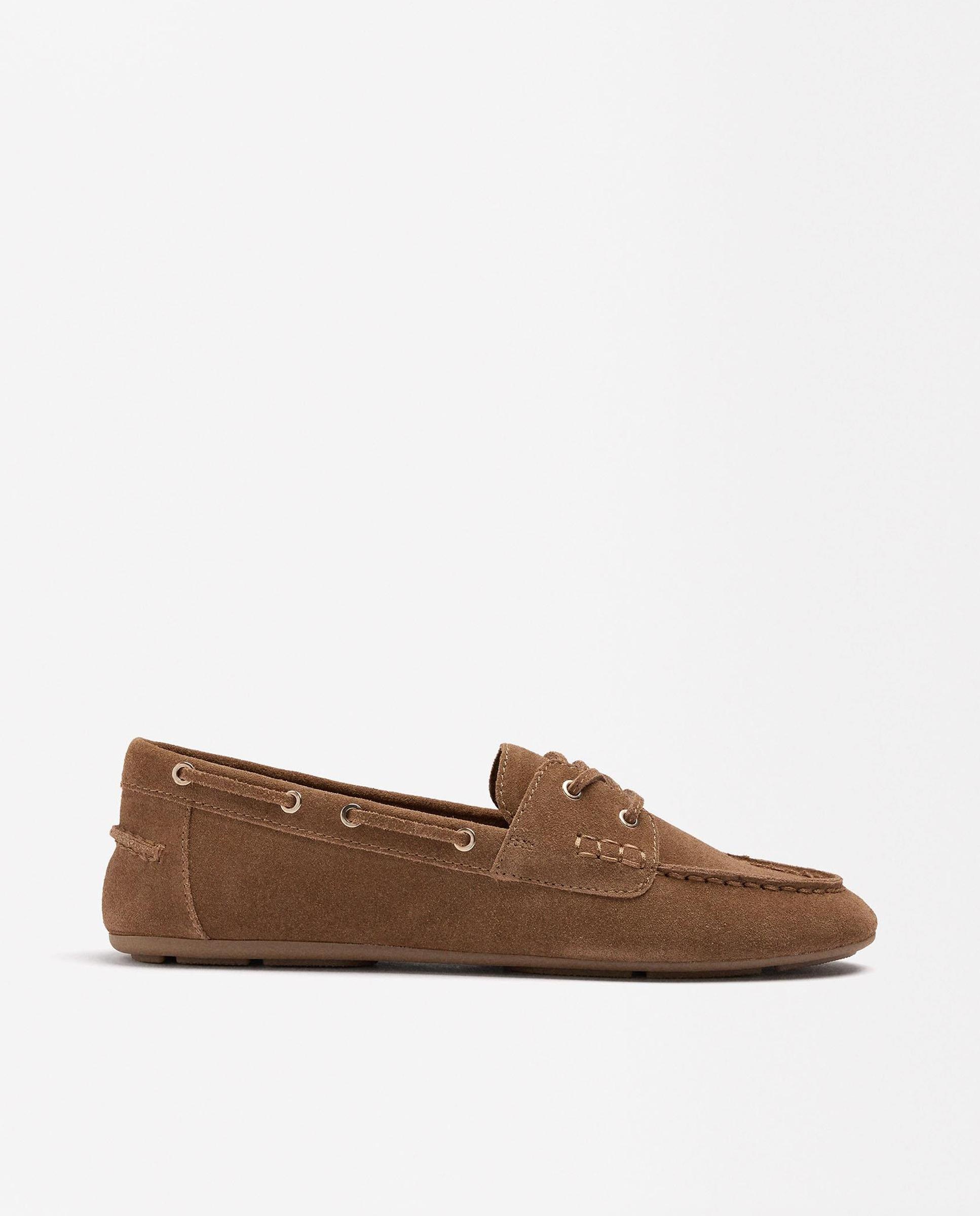 Imagen 0 de Mocasines planos de mujer 100% piel con pespuntes Marrón