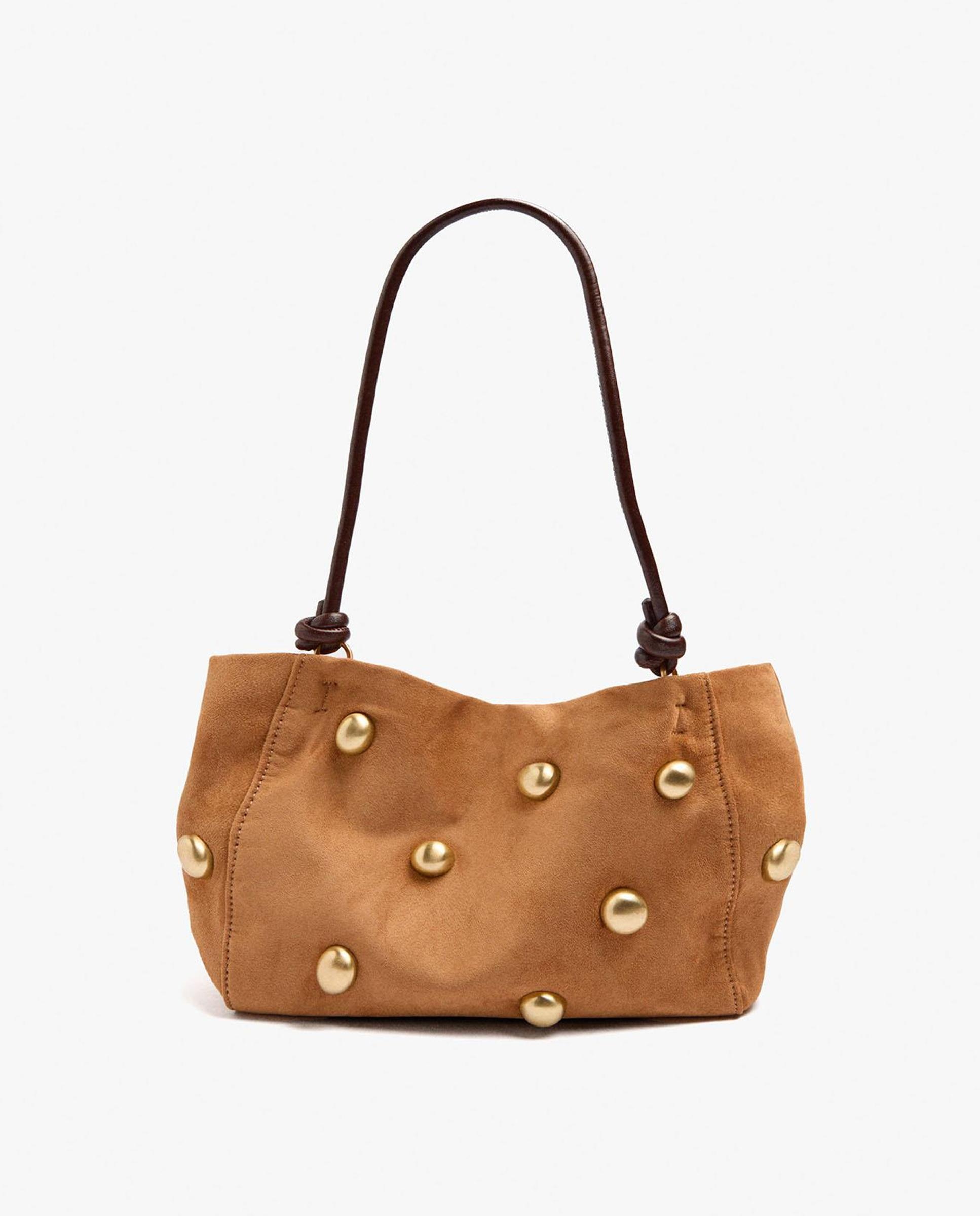 Bolso de hombro con tachuelas y cierre imantado en liso - Parfois - Camel Camel-1