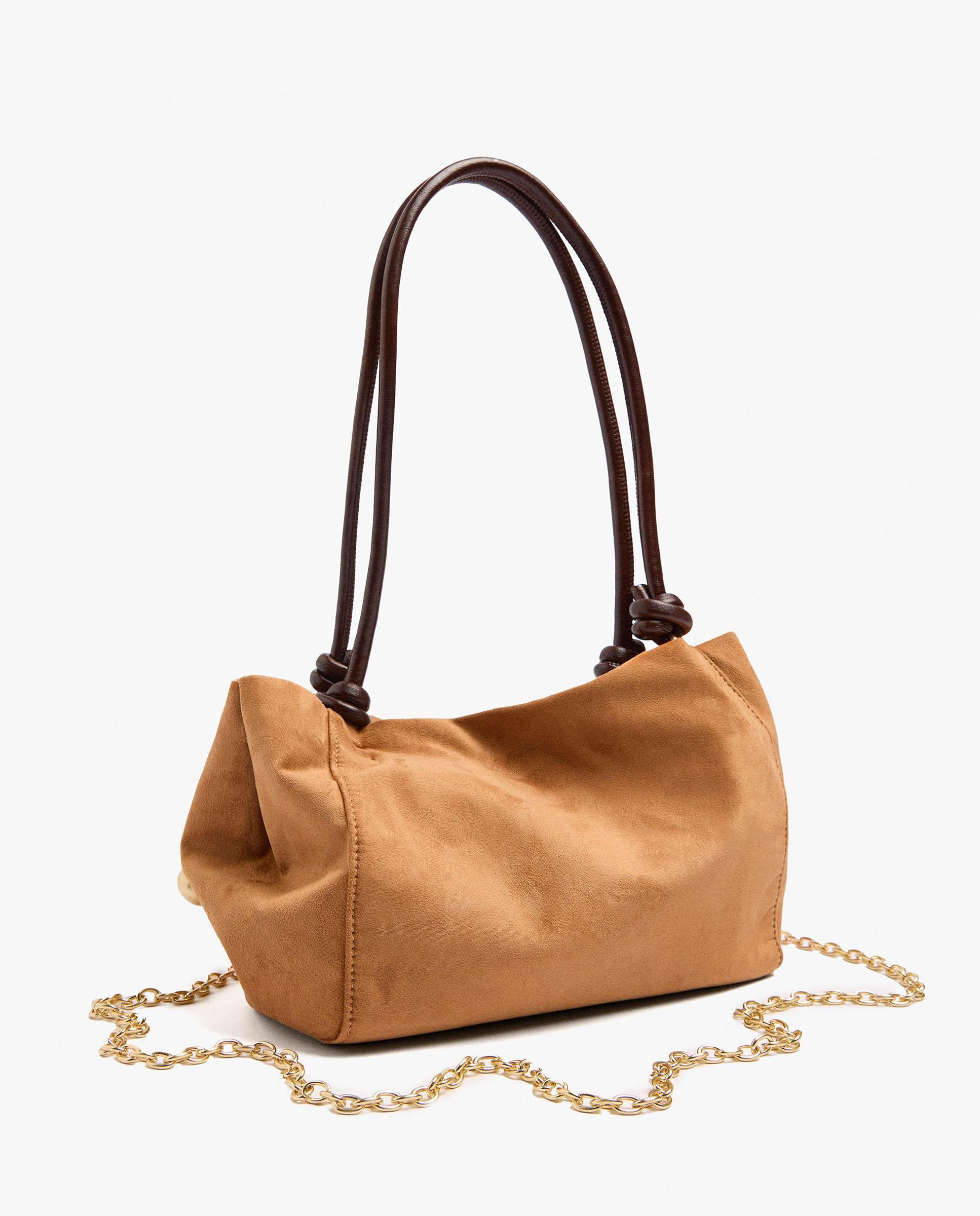 Bolso de hombro con tachuelas y cierre imantado en liso - Parfois - Camel Camel-2