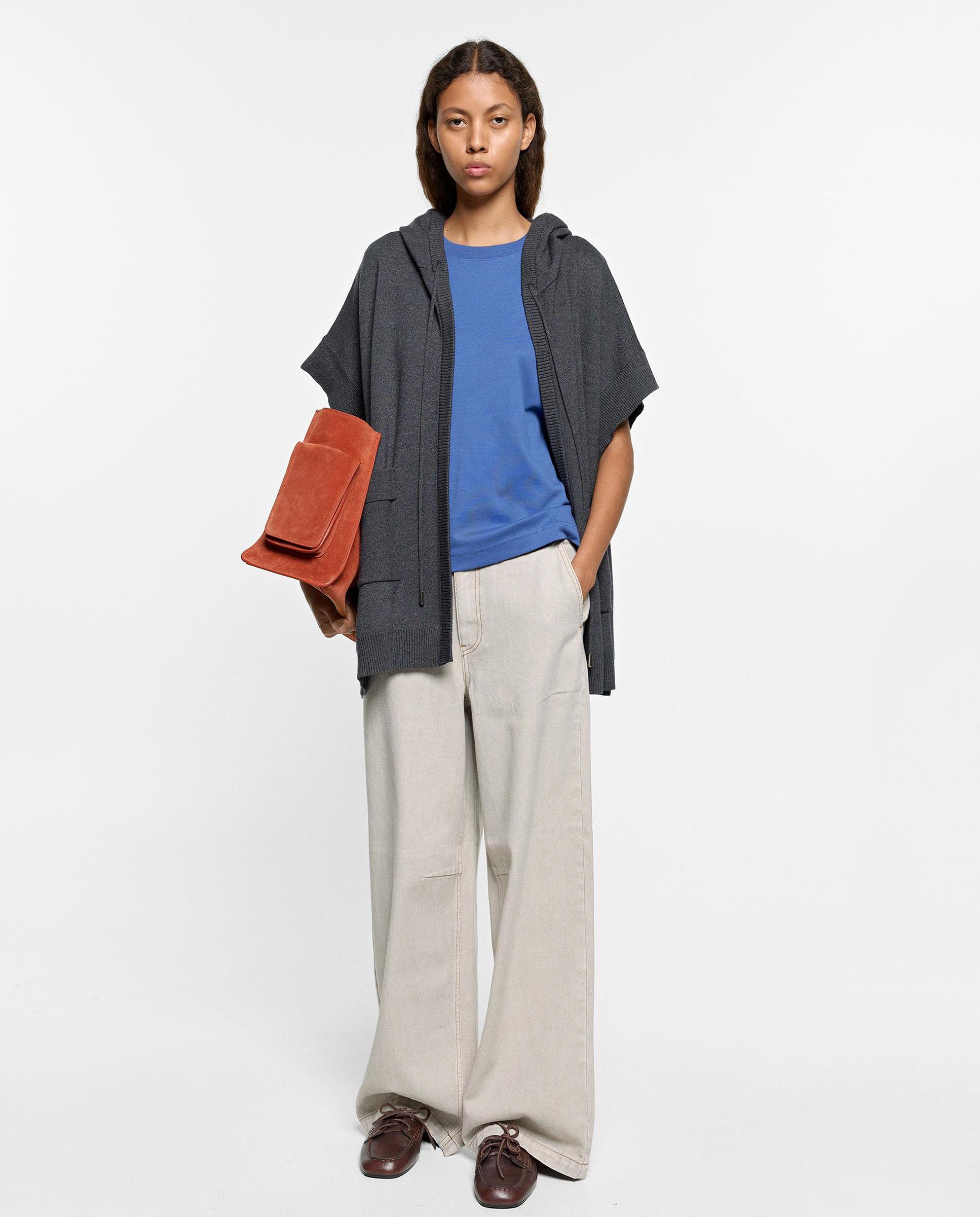 Poncho de mujer de punto abierto en liso - Parfois - Gris Gris-1