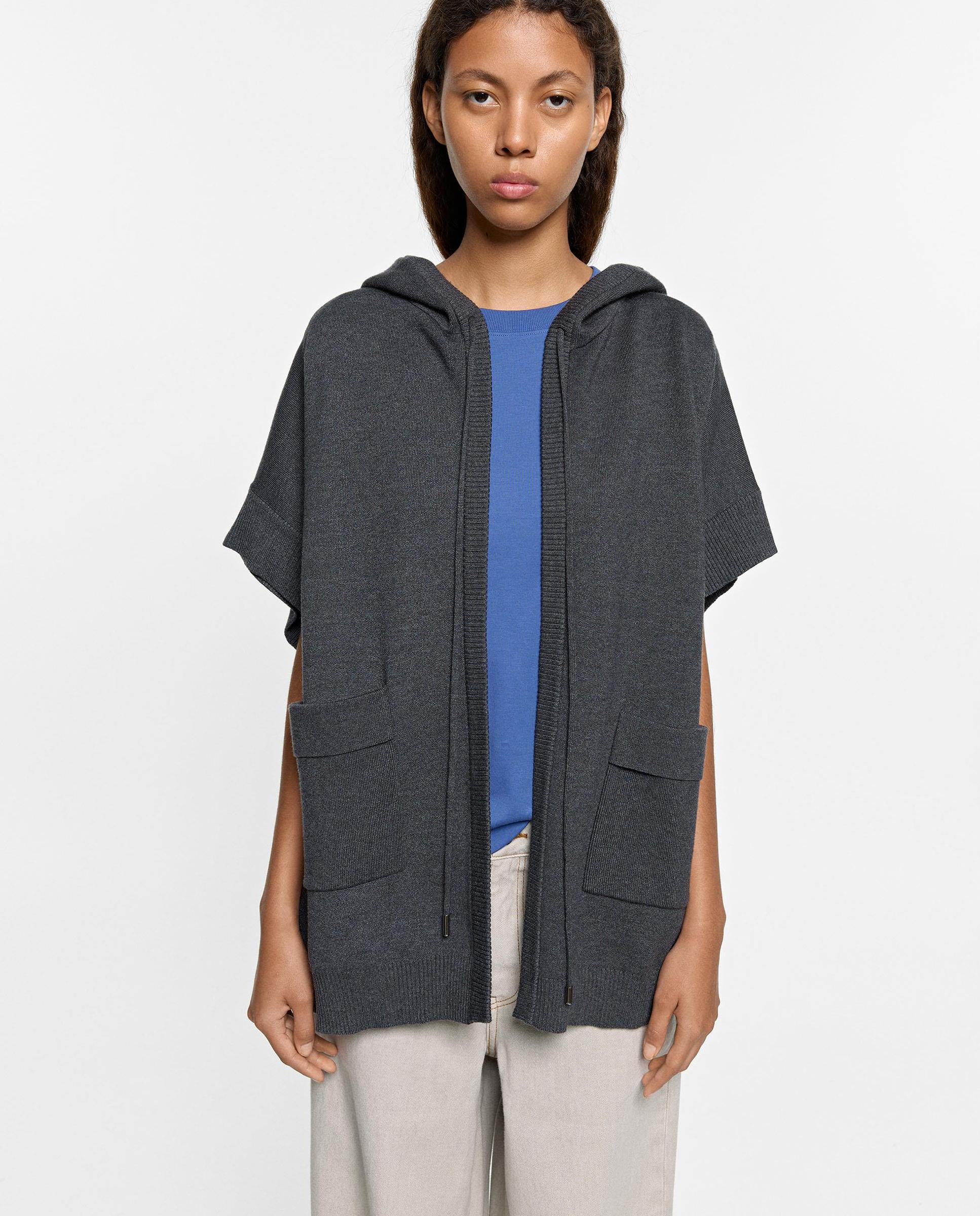 Poncho de mujer de punto abierto en liso - Parfois - Gris Gris-2