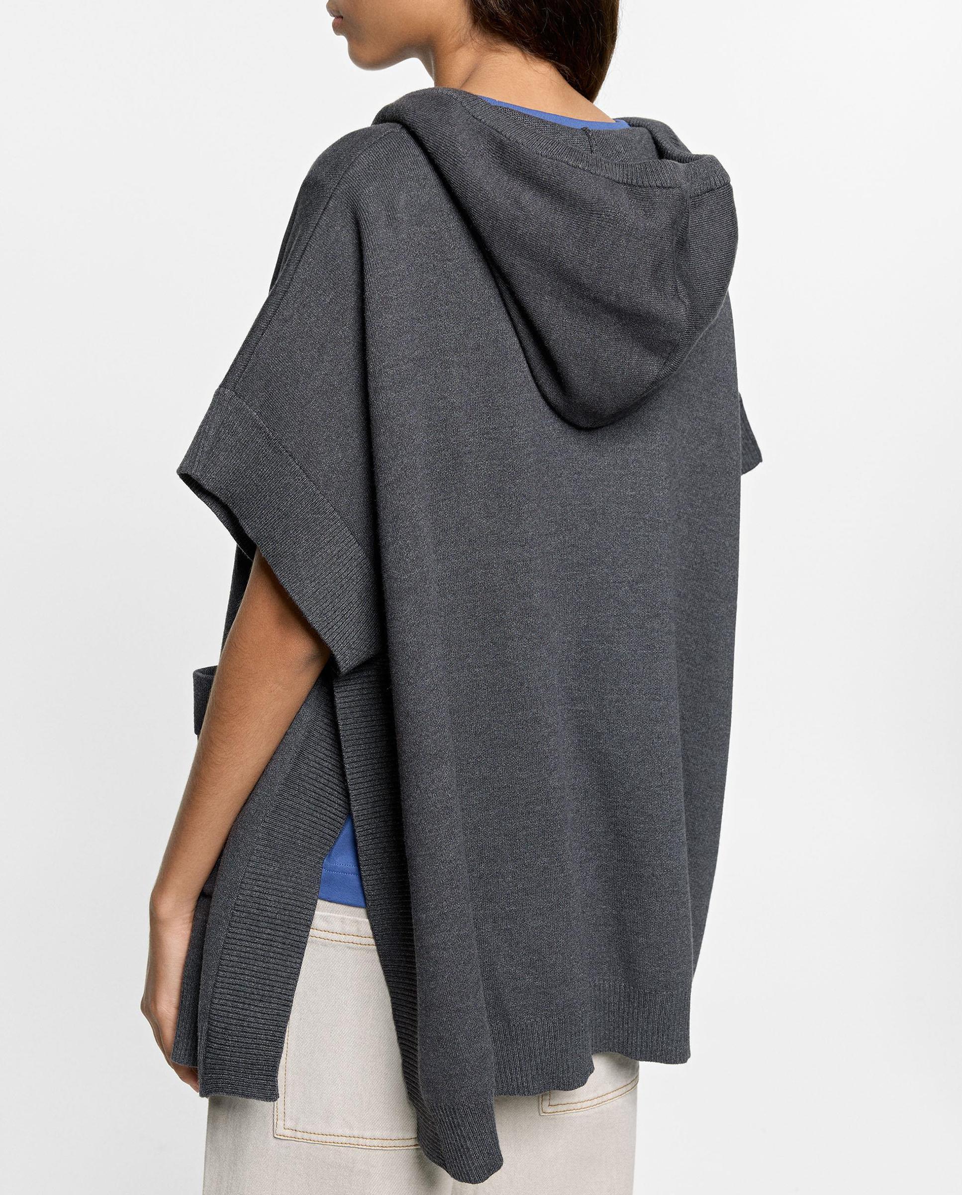 Poncho de mujer de punto abierto en liso - Parfois - Gris Gris-4