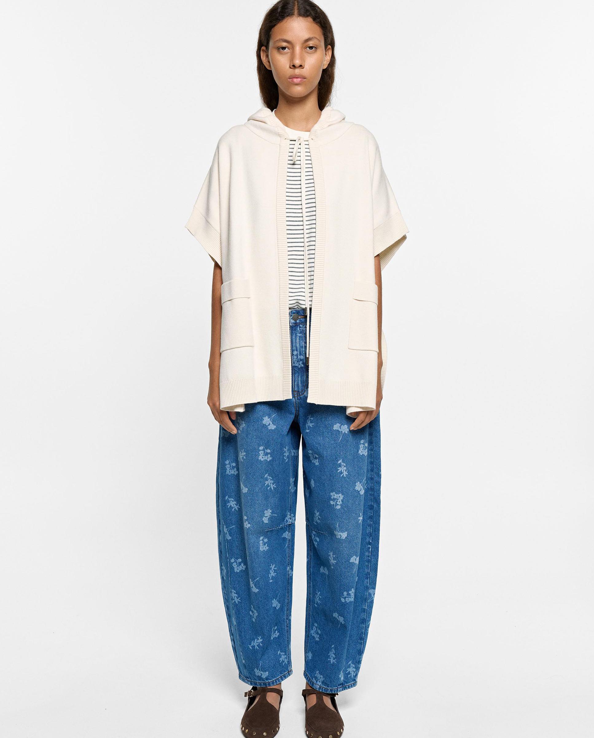 Poncho de mujer de punto abierto en liso - Parfois - Crudo Crudo-1