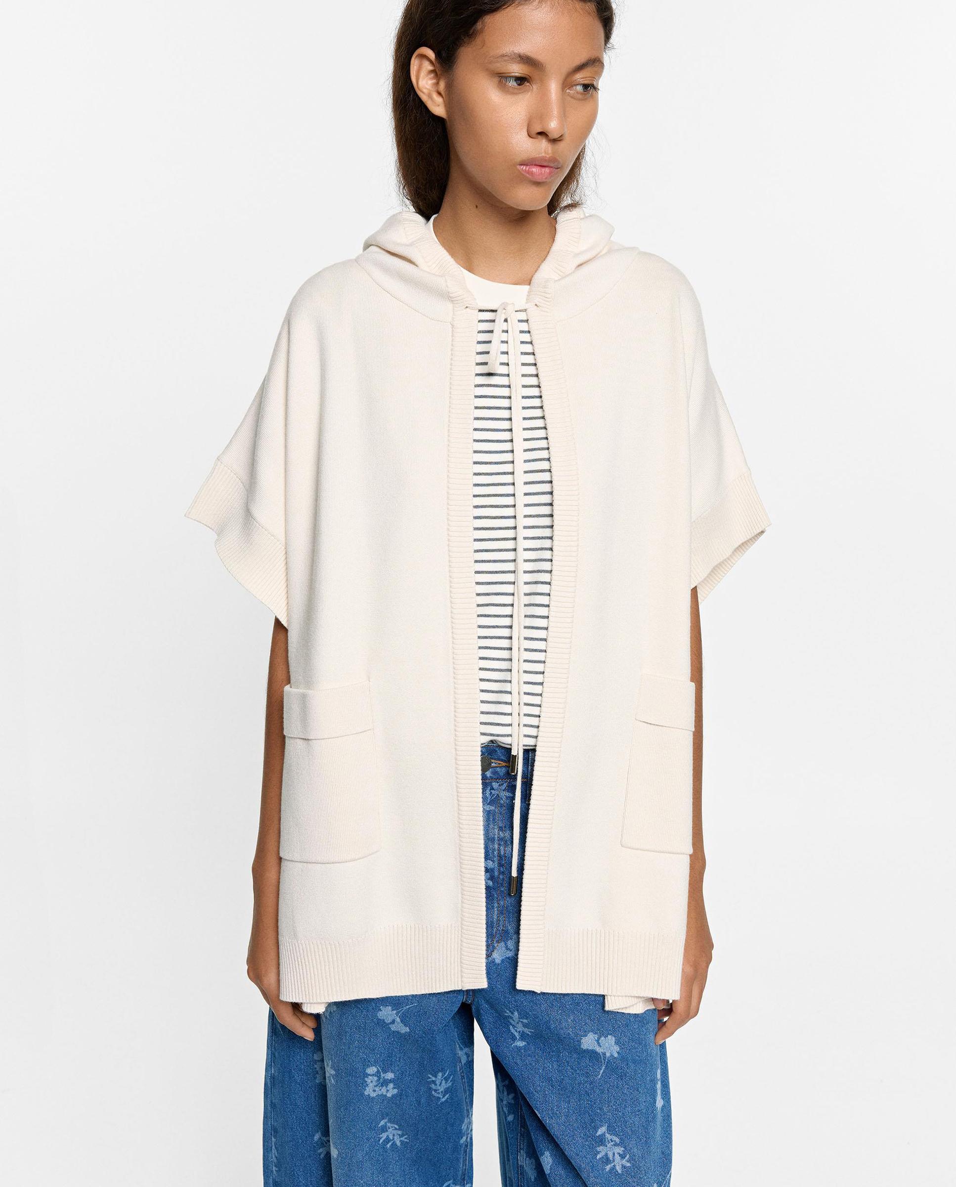 Poncho de mujer de punto abierto en liso - Parfois - Crudo Crudo-2