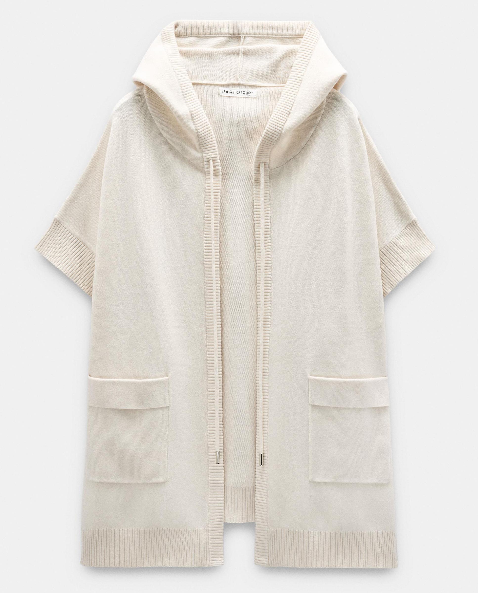Poncho de mujer de punto abierto en liso - Parfois - Crudo Crudo-6