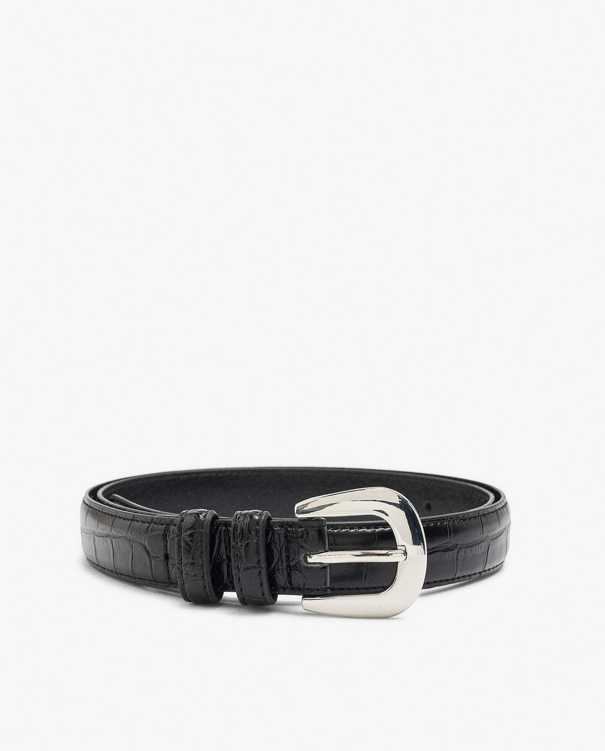 Cinturón con hebilla de mujer en liso - Parfois - Negro Negro-1