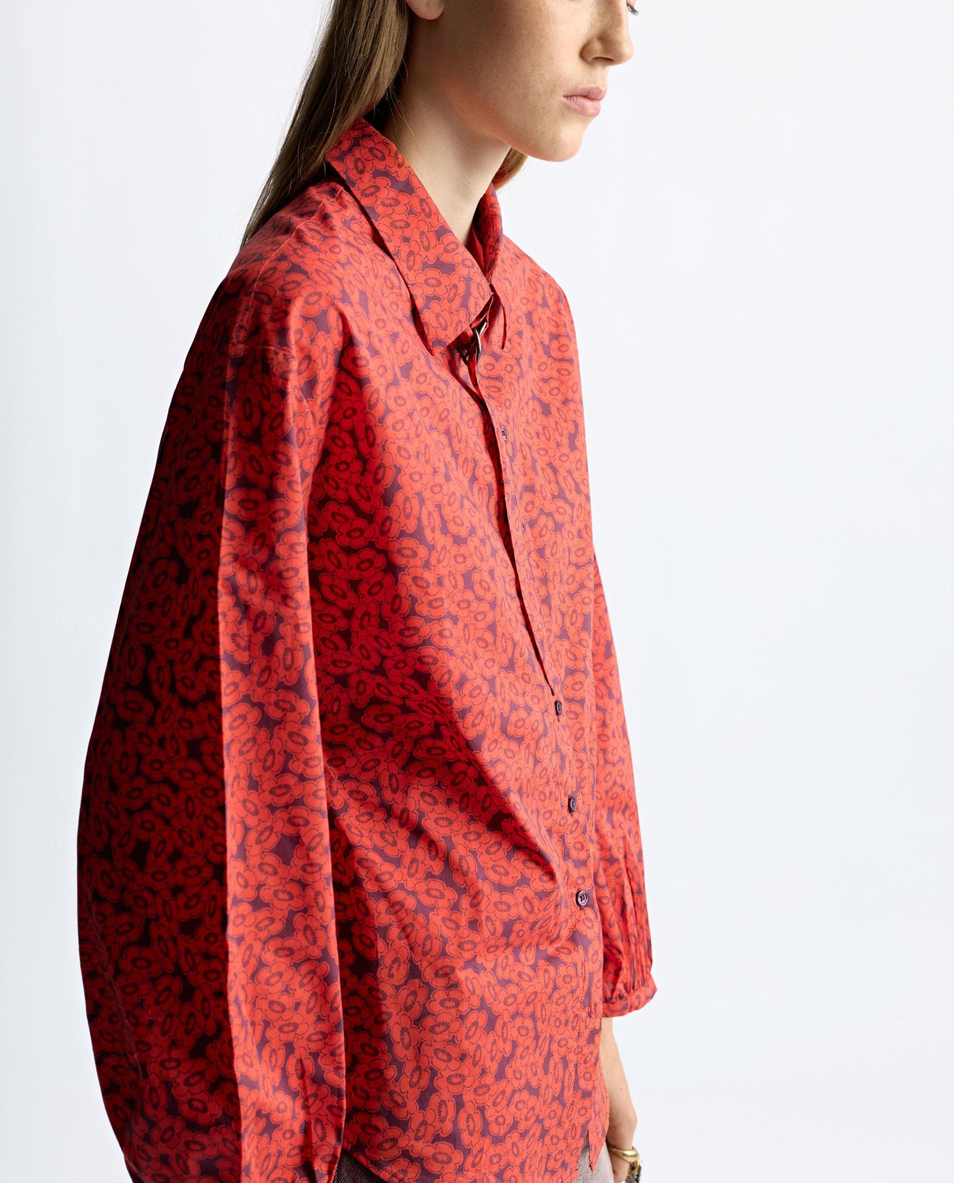 Camisa de mujer 100% algodón de manga larga con estampado floral - Parfois - Rojo Rojo-4