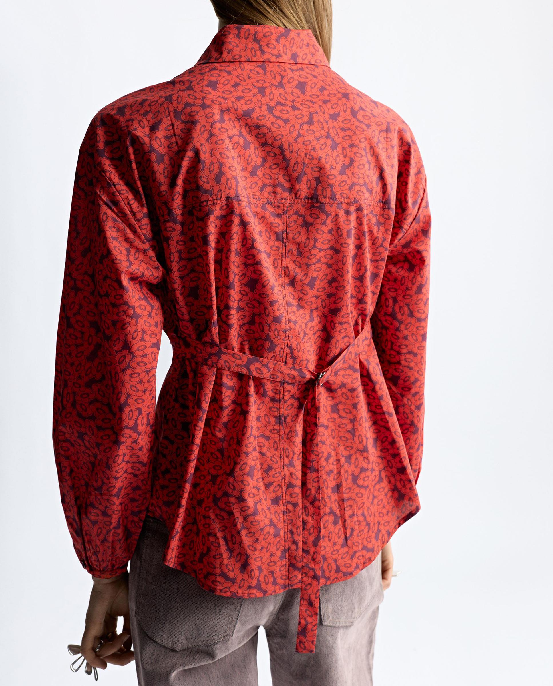Camisa de mujer 100% algodón de manga larga con estampado floral - Parfois - Rojo Rojo-5