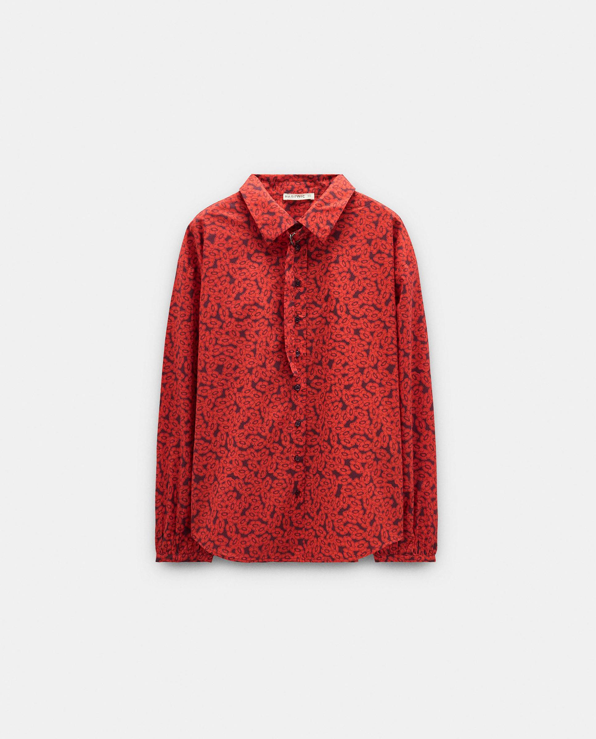 Camisa de mujer 100% algodón de manga larga con estampado floral - Parfois - Rojo Rojo-7