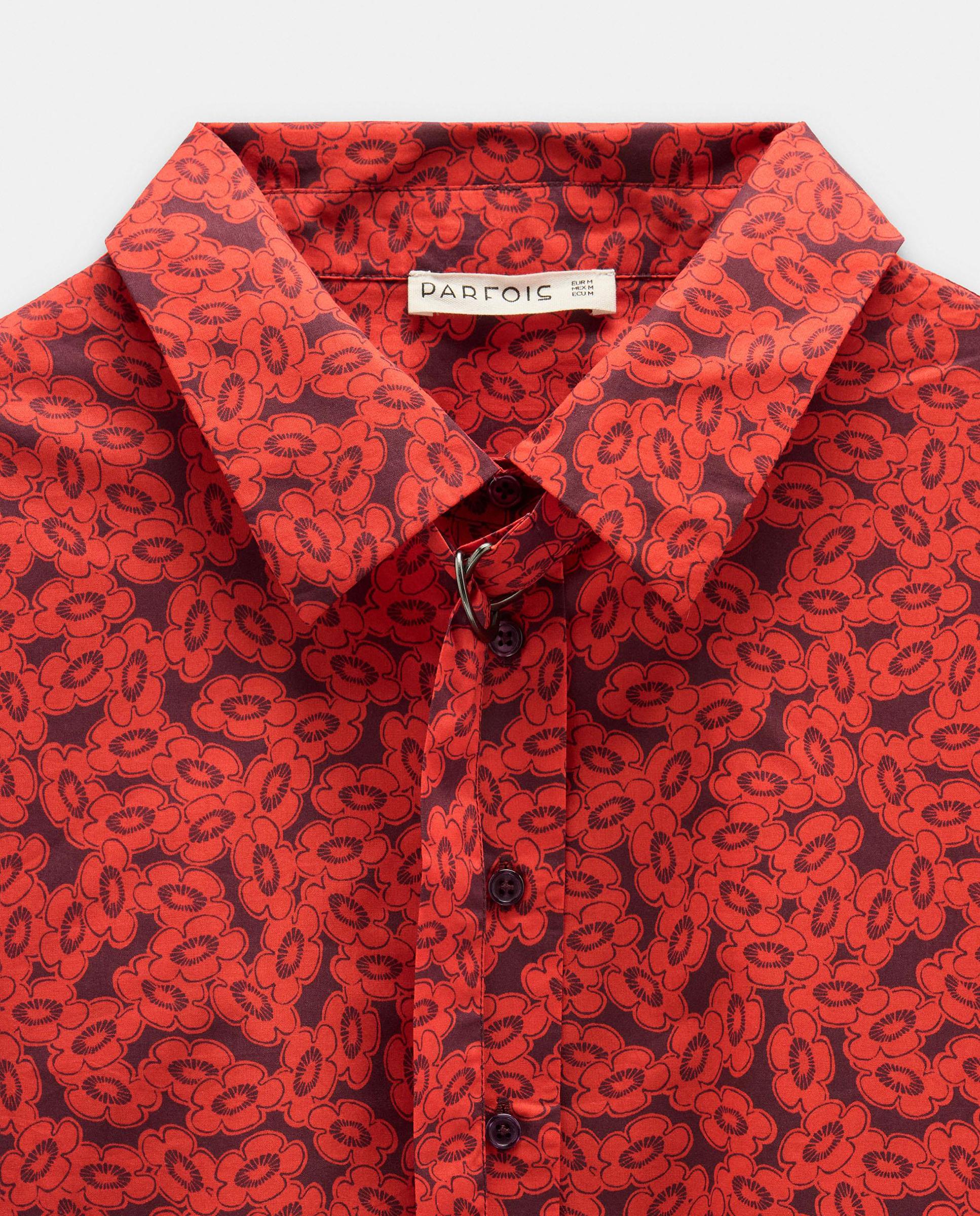Camisa de mujer 100% algodón de manga larga con estampado floral - Parfois - Rojo Rojo-6