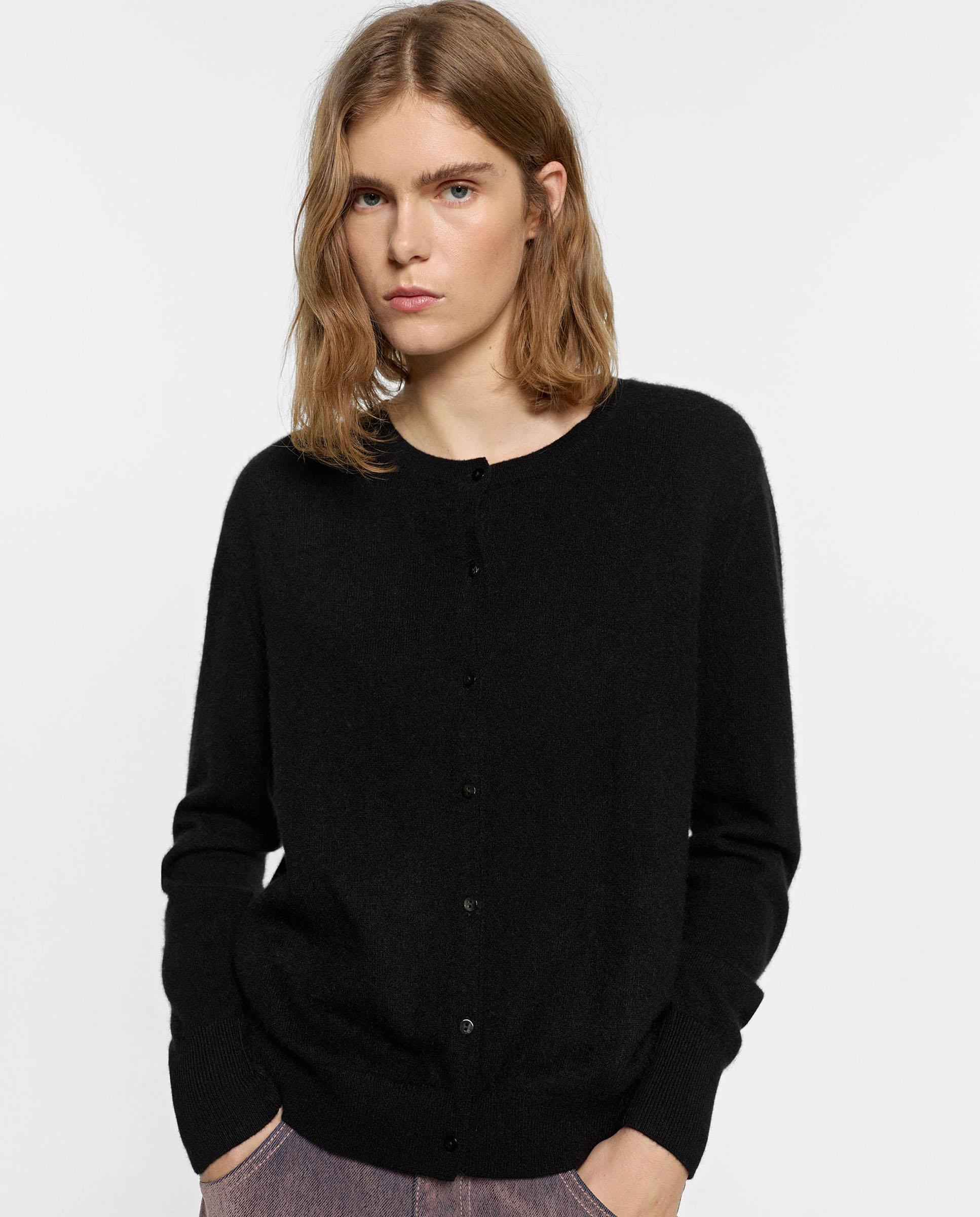 Imagen 1 de Cárdigan de mujer 100% cashmere de punto en liso Negro