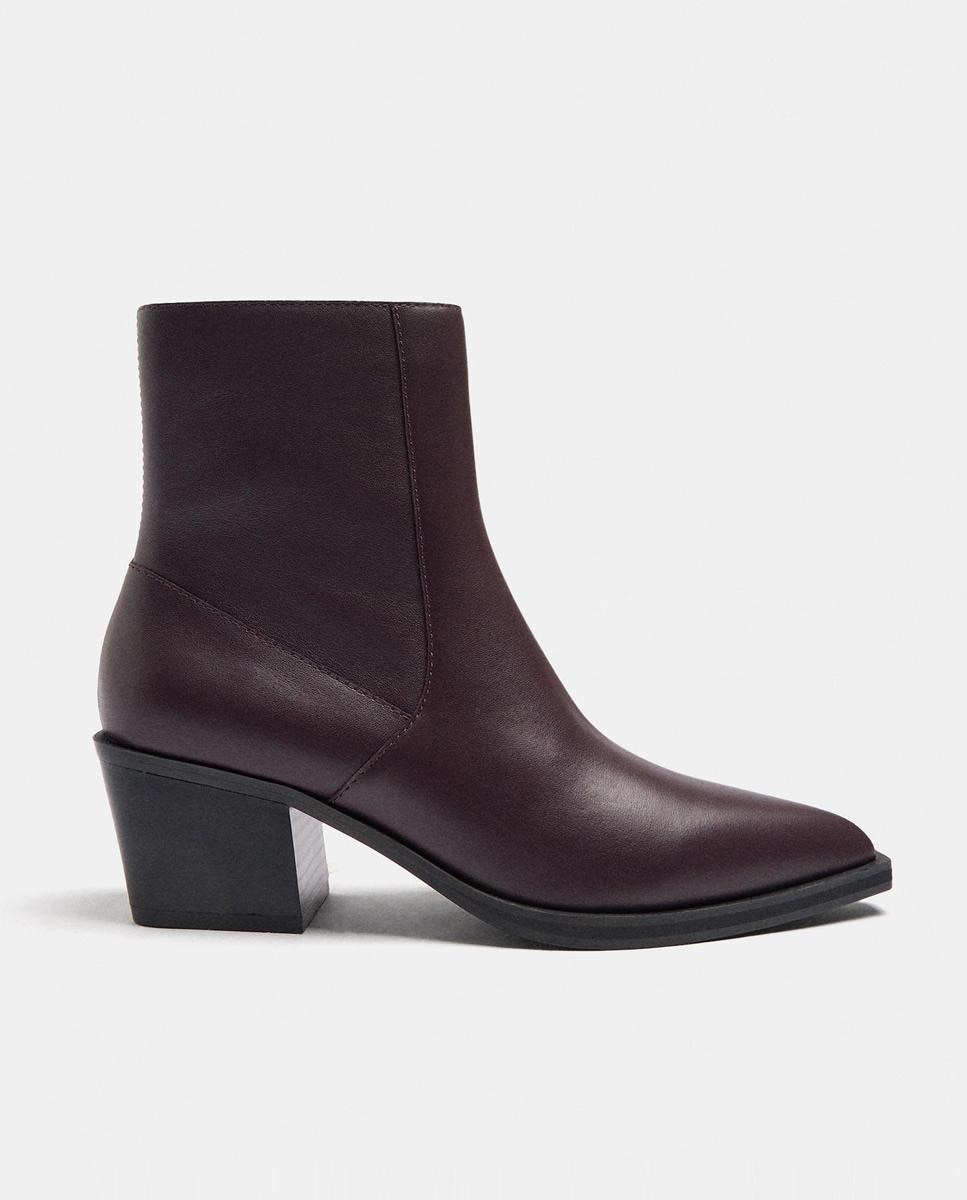 Botines básicos de mujer 100% piel con cierre de cremallera - Parfois - Burdeos Burdeos-1