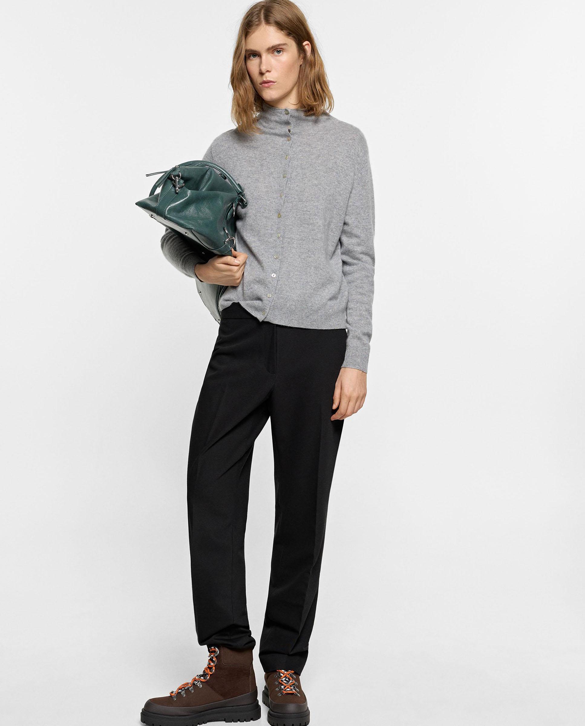 Imagen 2 de Cárdigan de mujer 100% cashmere de punto con cuello alto en liso - Parfois - Gris Gris