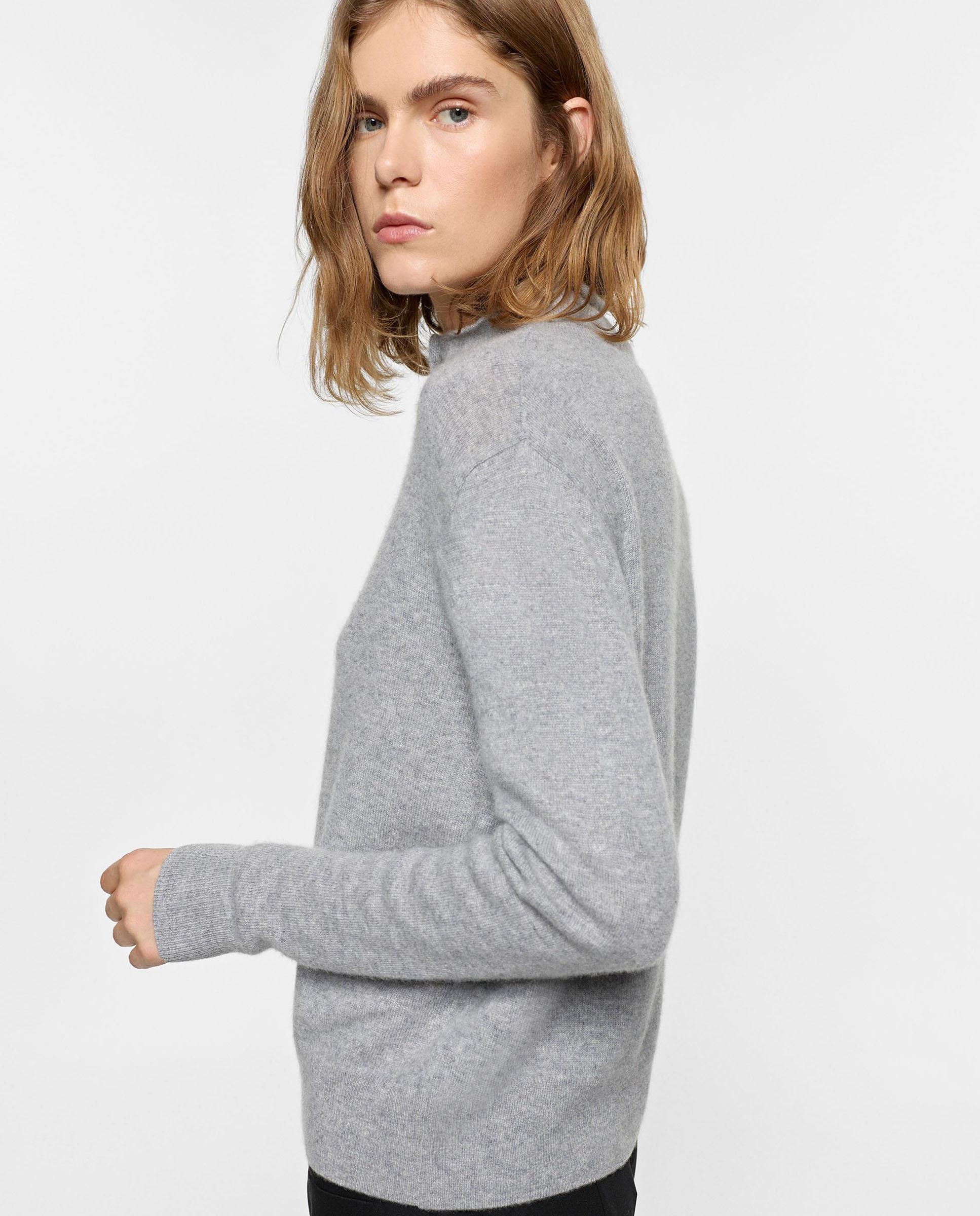 Imagen 3 de Cárdigan de mujer 100% cashmere de punto con cuello alto en liso - Parfois - Gris Gris
