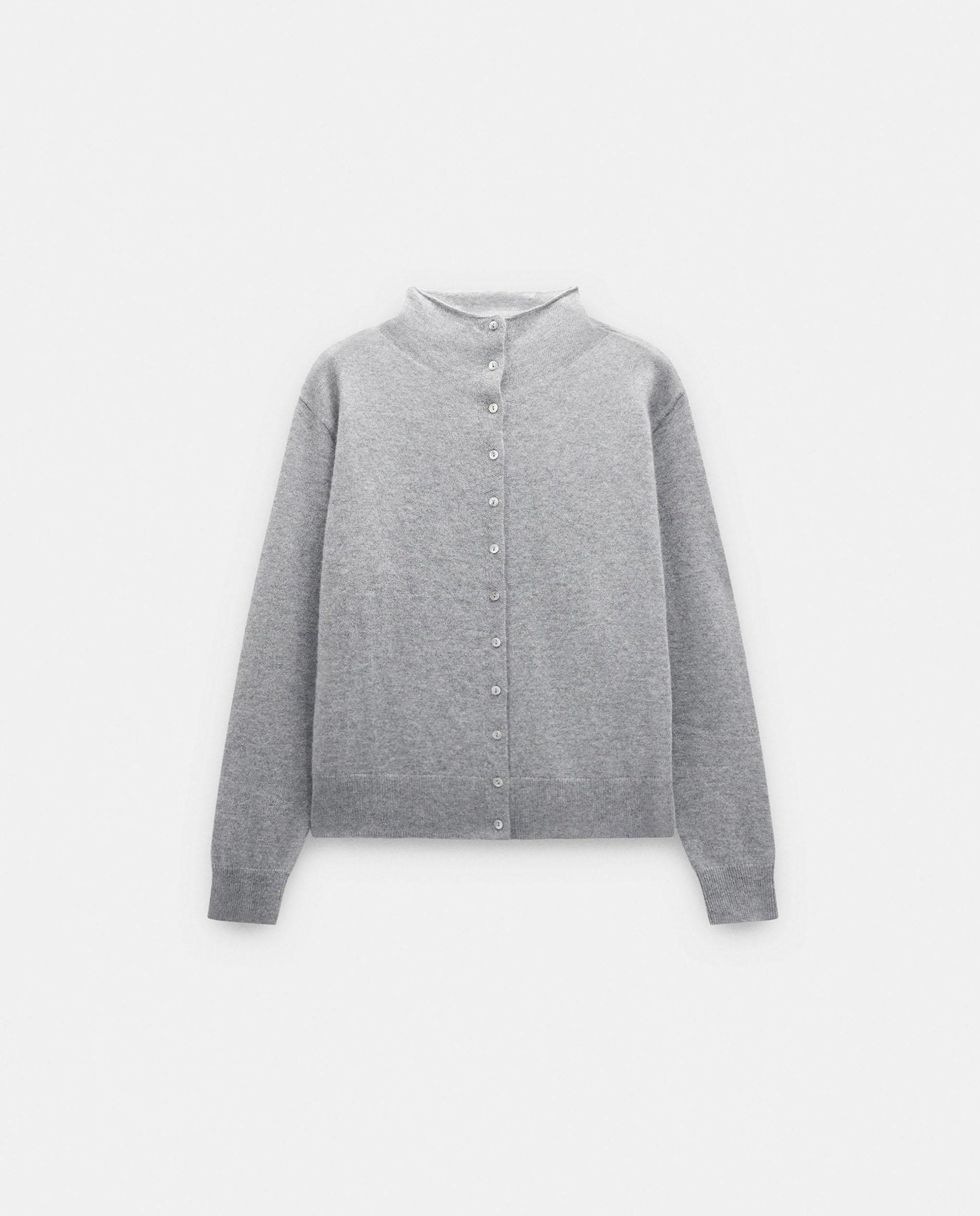 Imagen 6 de Cárdigan de mujer 100% cashmere de punto con cuello alto en liso - Parfois - Gris Gris