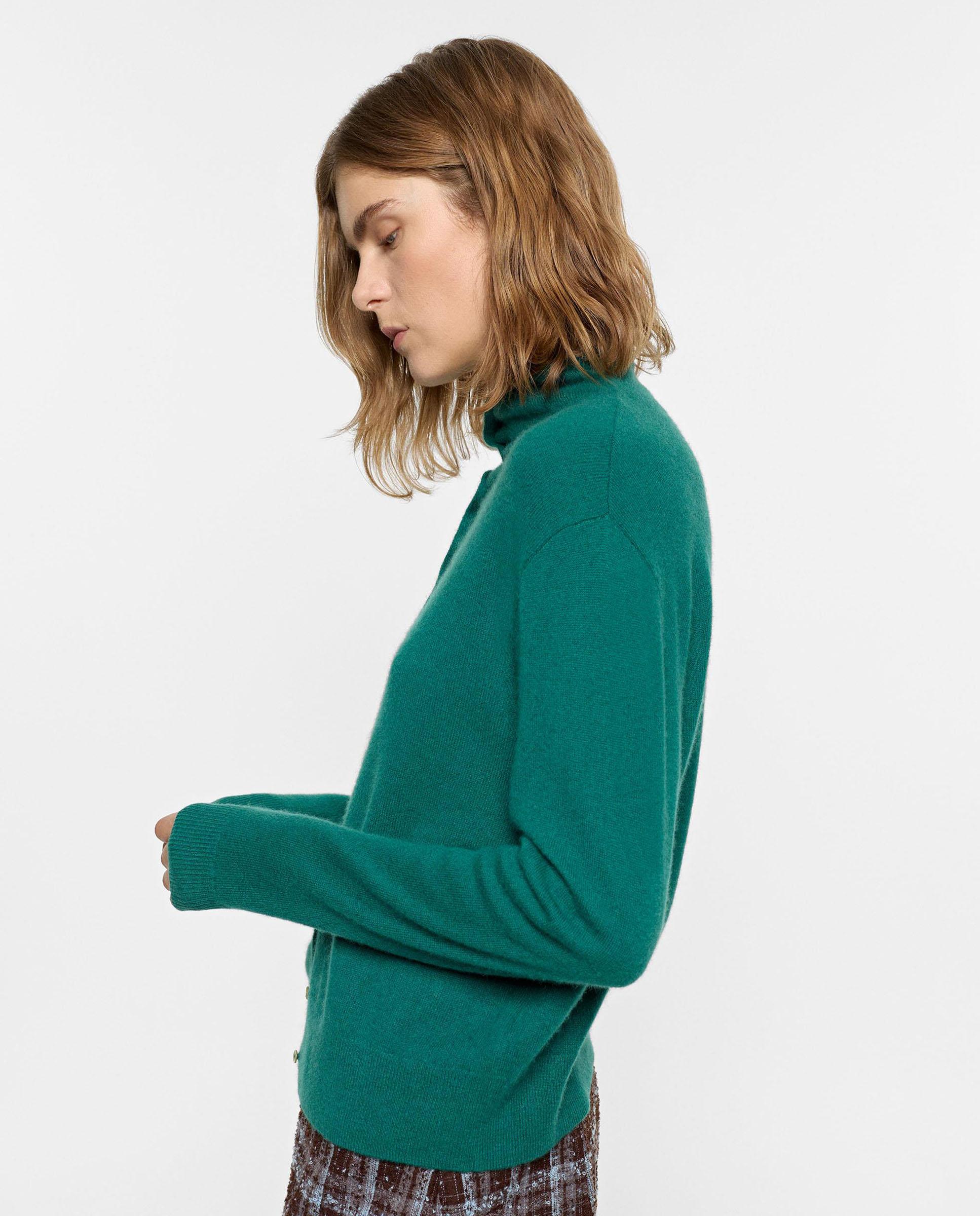 Imagen 1 de Cárdigan de mujer 100% cashmere de punto con cuello alto en liso - Parfois - Verde Verde