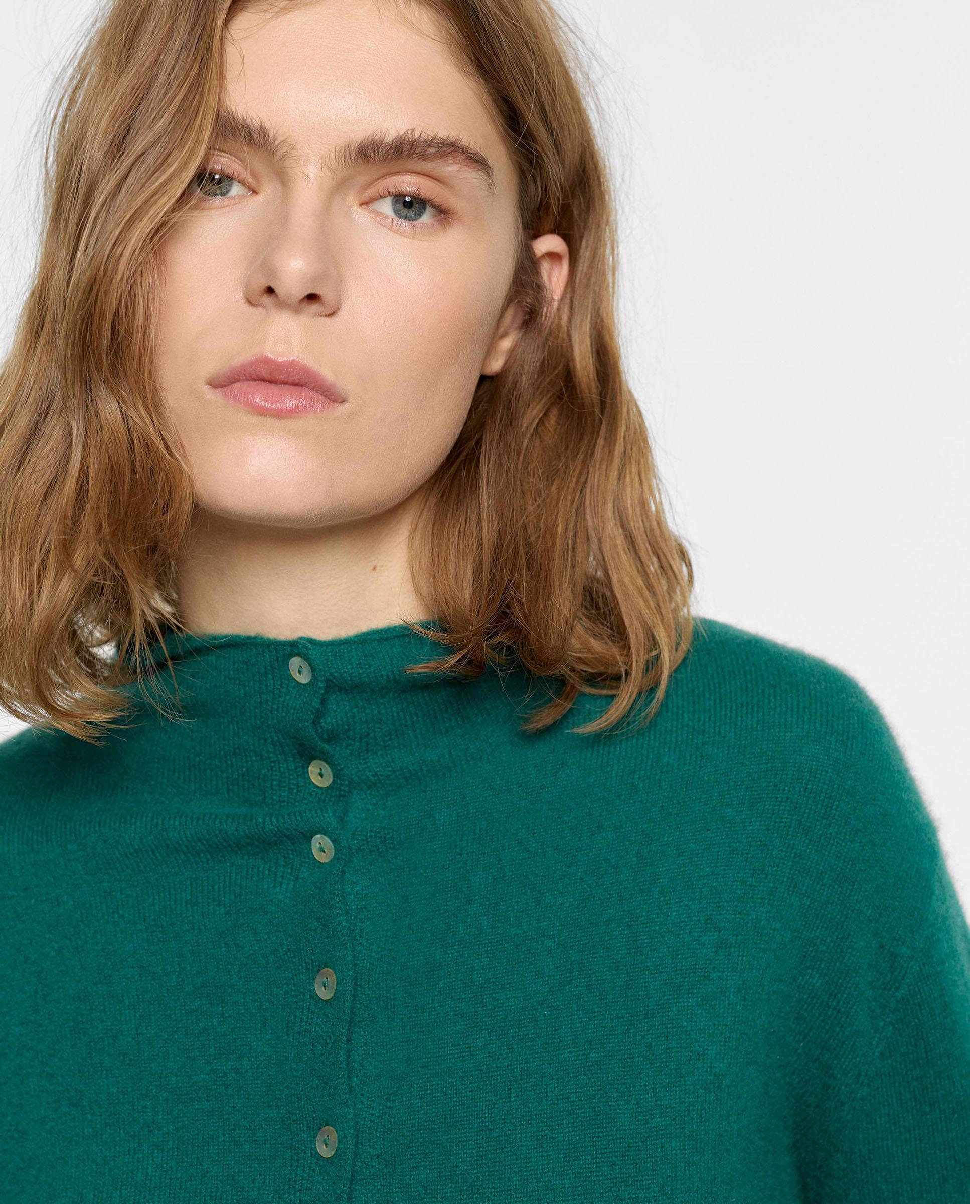 Imagen 2 de Cárdigan de mujer 100% cashmere de punto con cuello alto en liso - Parfois - Verde Verde