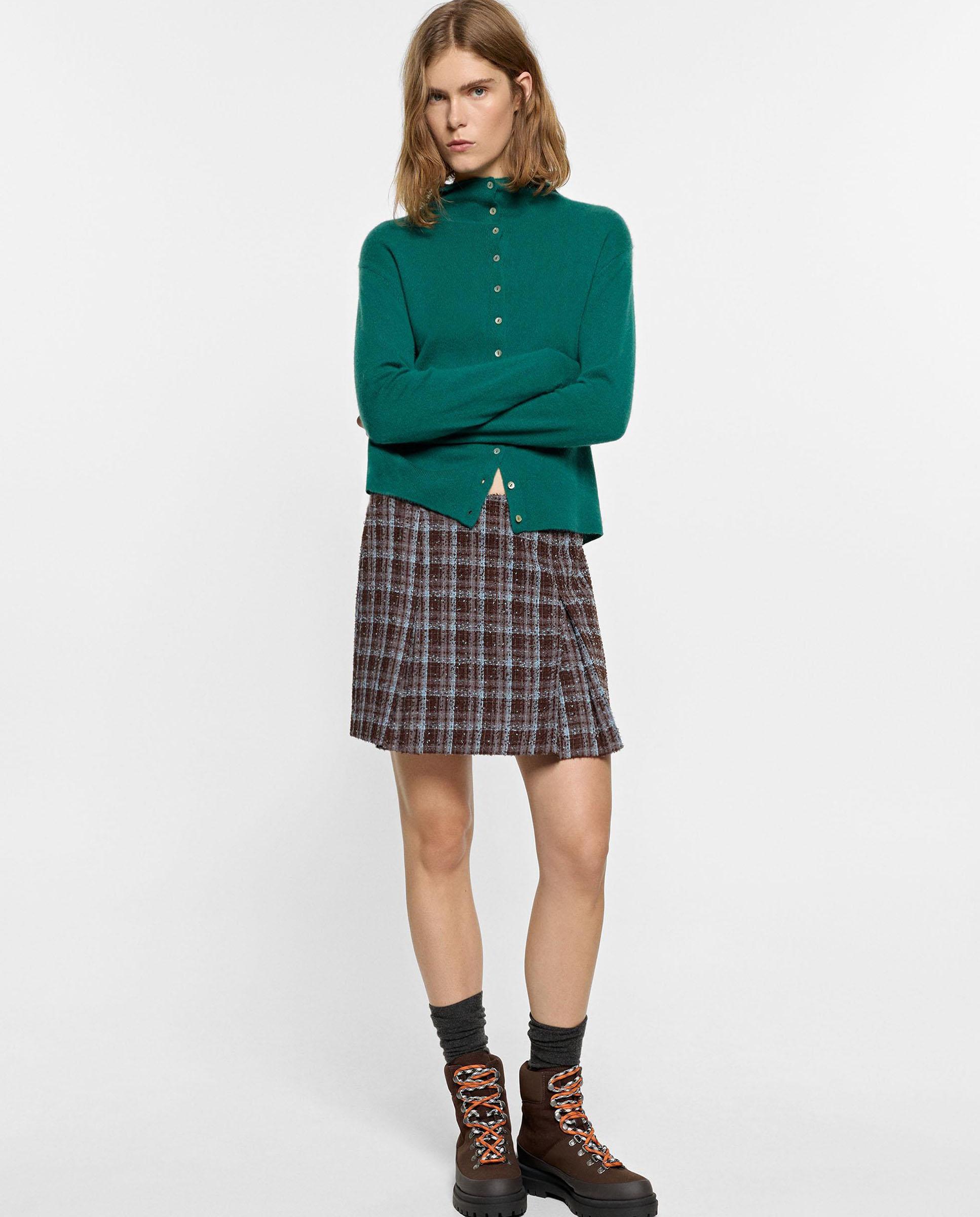 Imagen 3 de Cárdigan de mujer 100% cashmere de punto con cuello alto en liso - Parfois - Verde Verde