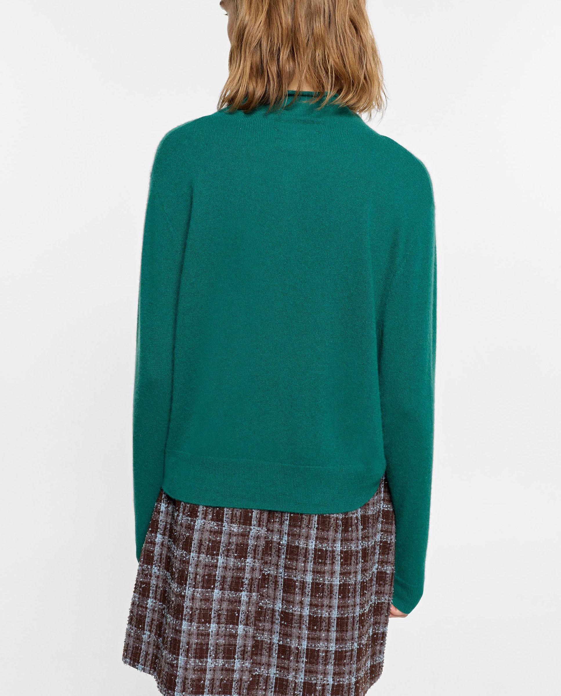 Imagen 4 de Cárdigan de mujer 100% cashmere de punto con cuello alto en liso - Parfois - Verde Verde