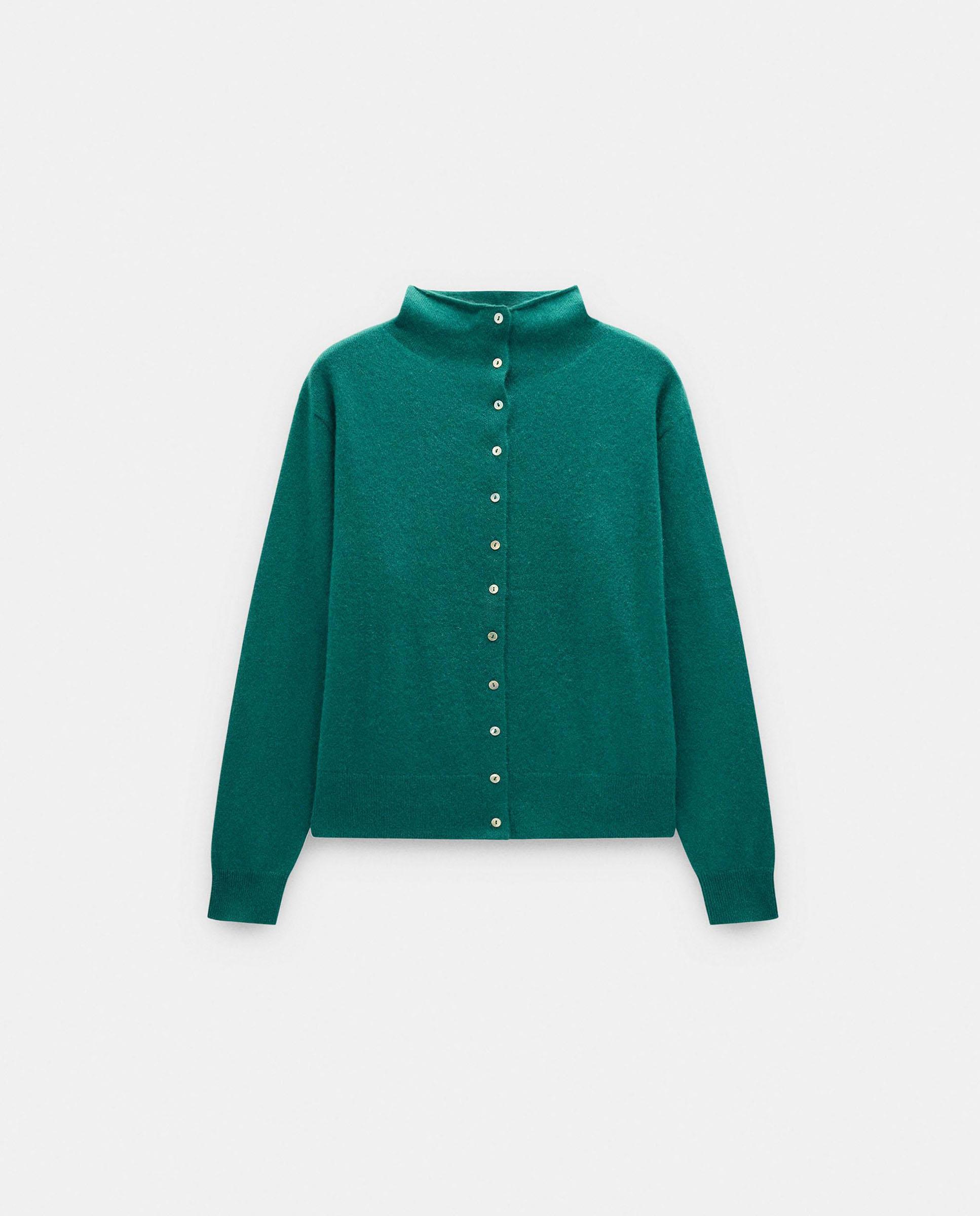 Imagen 6 de Cárdigan de mujer 100% cashmere de punto con cuello alto en liso - Parfois - Verde Verde