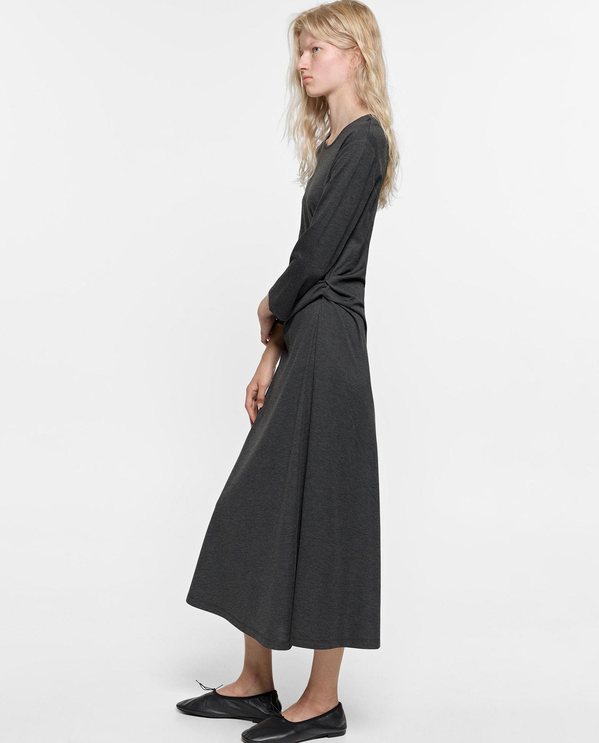 Vestido midi de manga larga con falda evasé - Parfois - Gris Gris-3