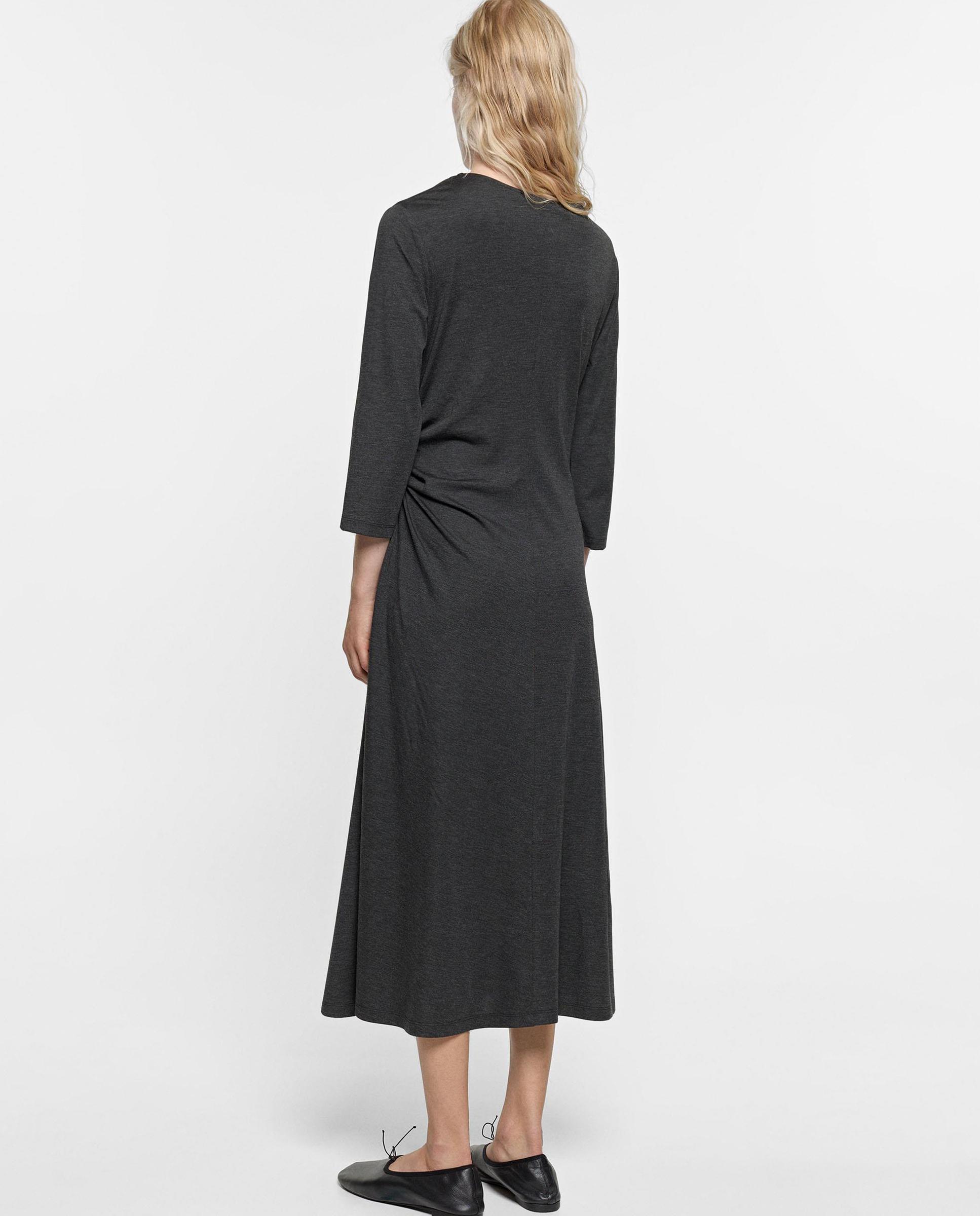 Vestido midi de manga larga con falda evasé - Parfois - Gris Gris-4