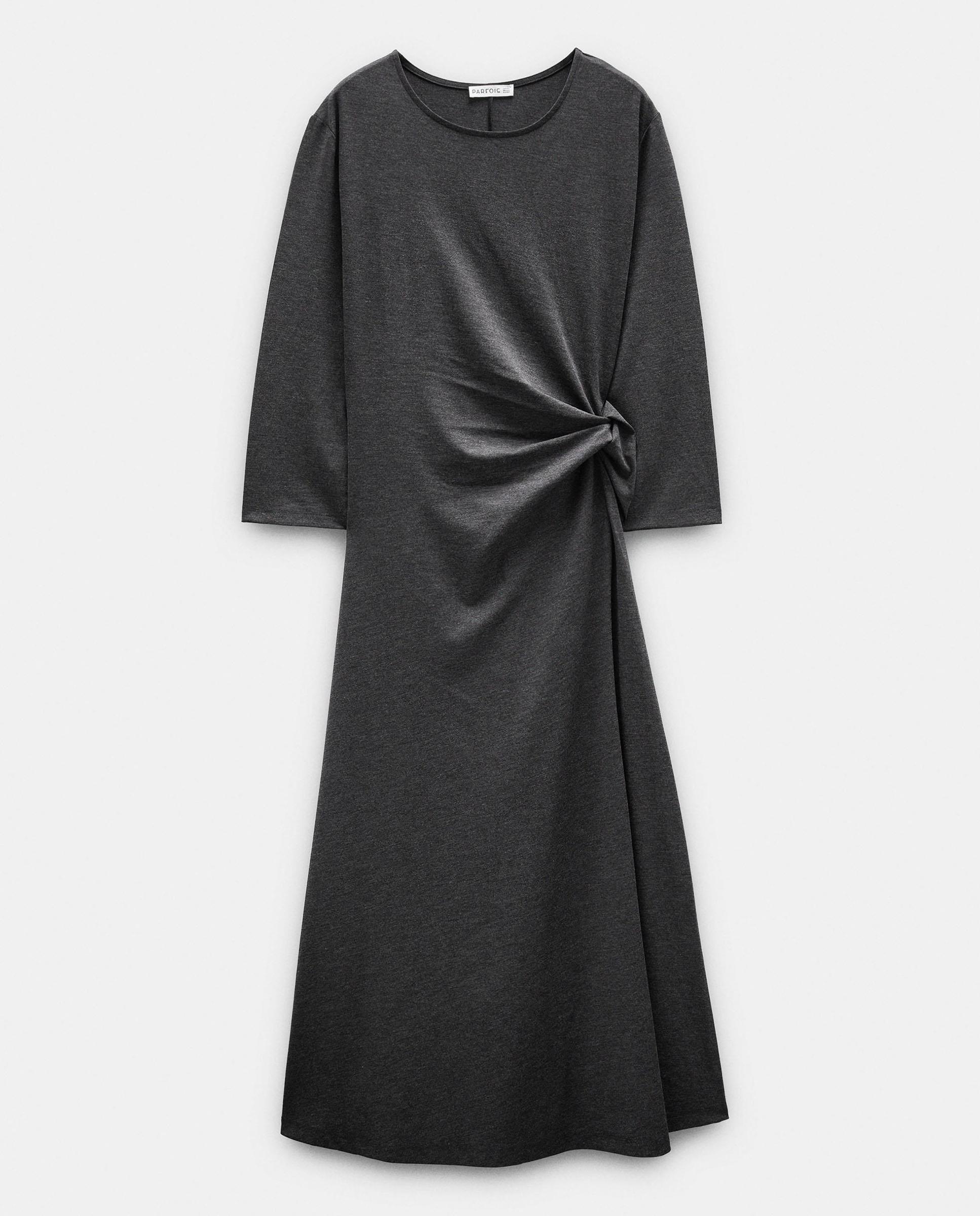 Vestido midi de manga larga con falda evasé - Parfois - Gris Gris-6