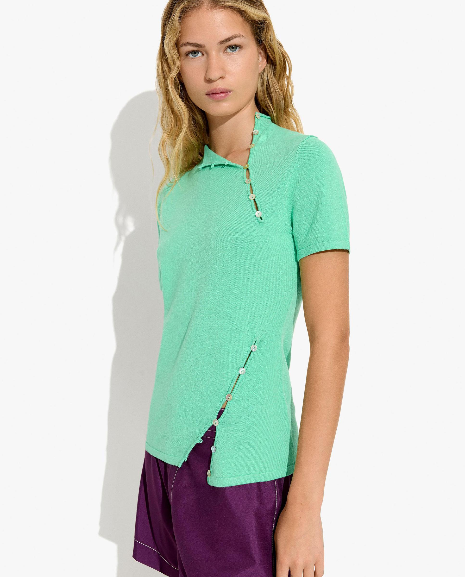 Jersey de mujer de punto con cuello alto de manga corta y abotonadura lateral - Parfois - Verde Verde-2