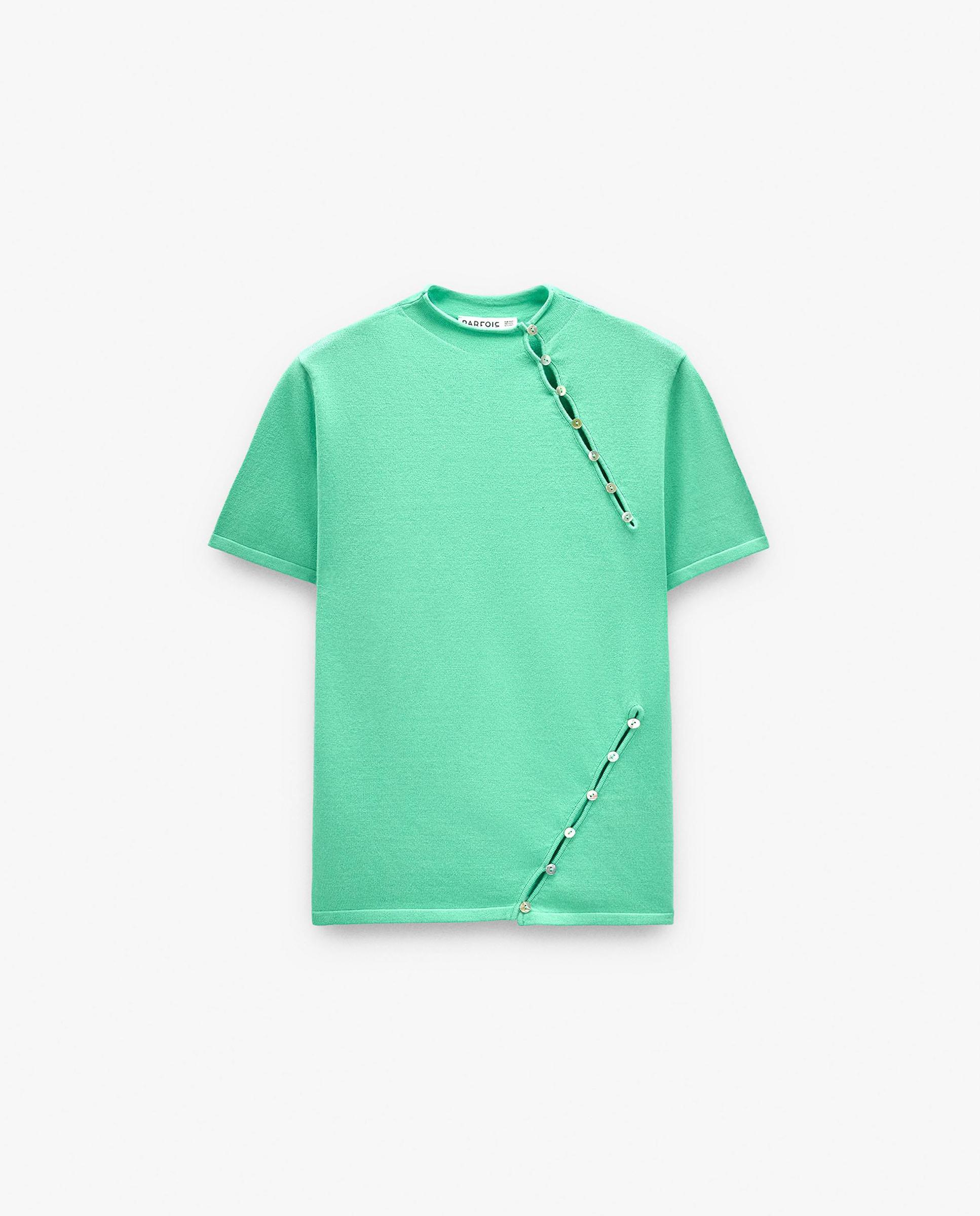 Jersey de mujer de punto con cuello alto de manga corta y abotonadura lateral - Parfois - Verde Verde-6
