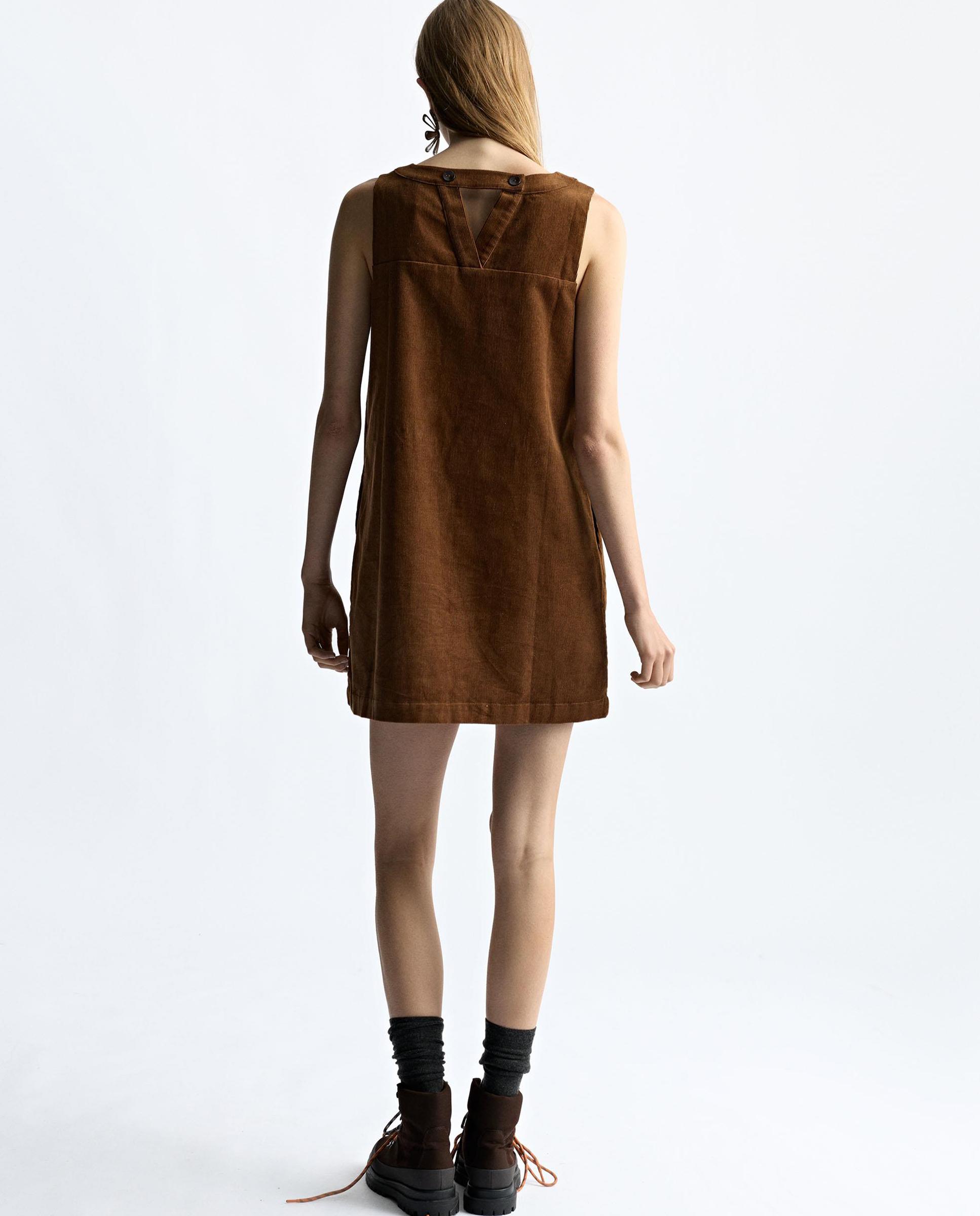Vestido corto 100% algodón sin mangas en liso - Parfois - Marrón Marrón-4