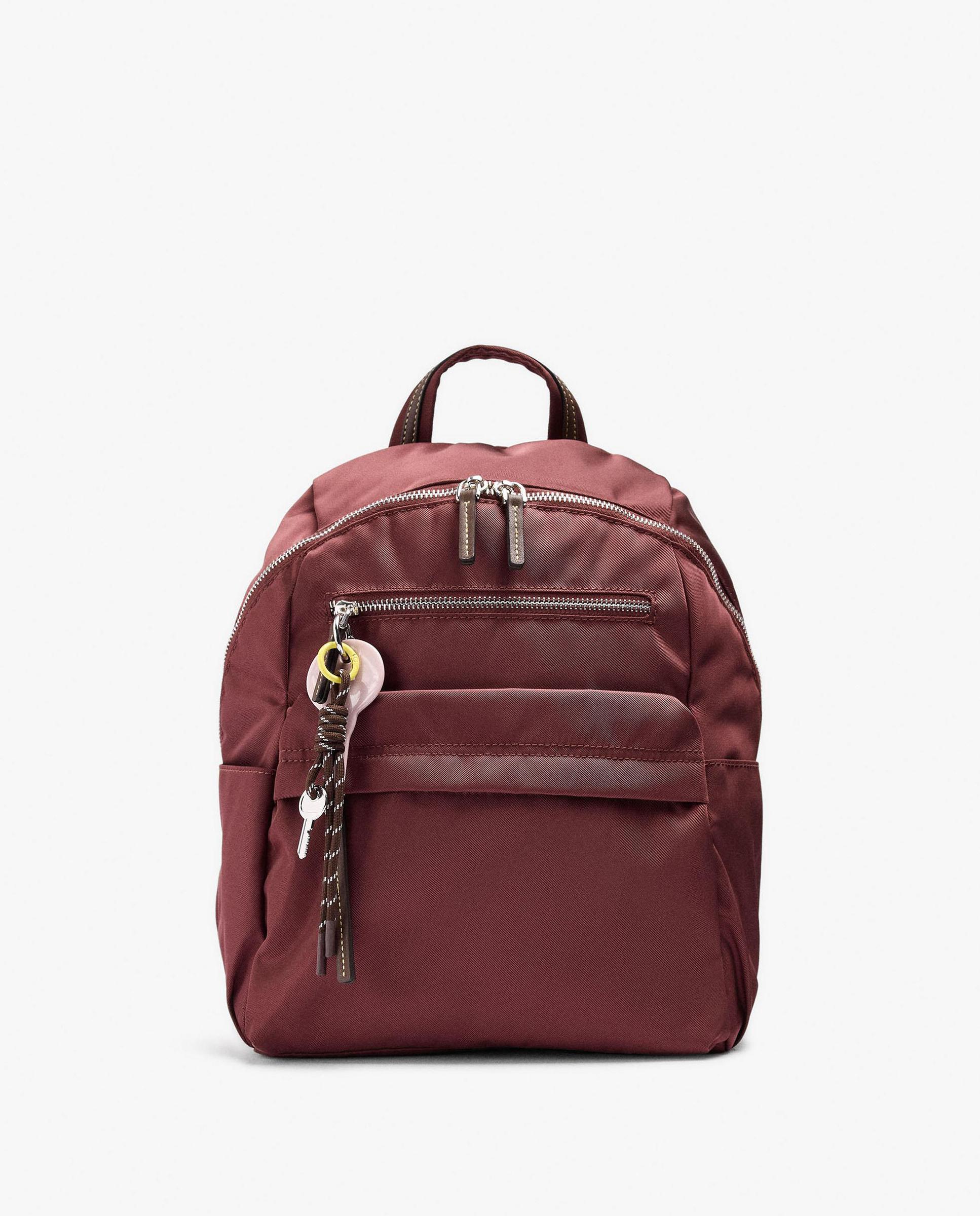 Mochila de mujer con varios compartimentos y cierre de cremallera en liso - Parfois - Burdeos Burdeos-1