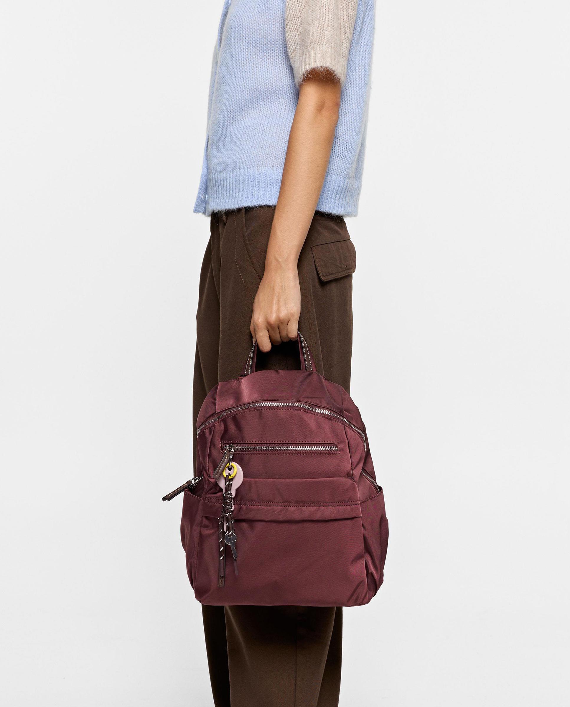 Mochila de mujer con varios compartimentos y cierre de cremallera en liso - Parfois - Burdeos Burdeos-2