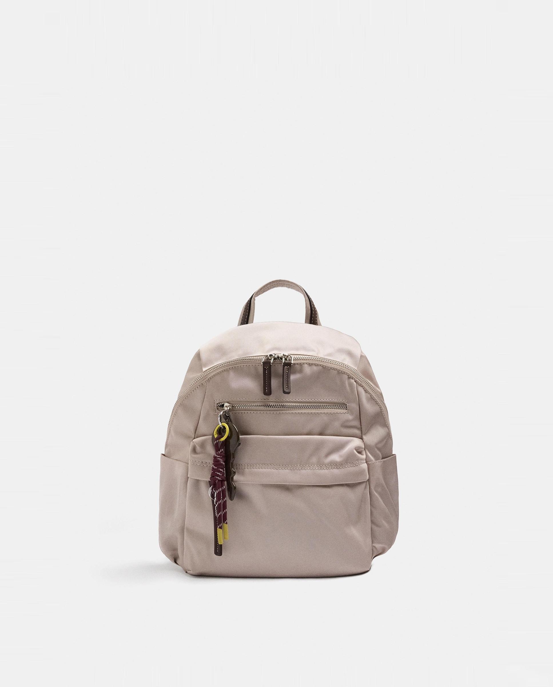 Mochila de mujer con cierre de cremallera y llavero extraíble en liso - Parfois - Natural Natural-1
