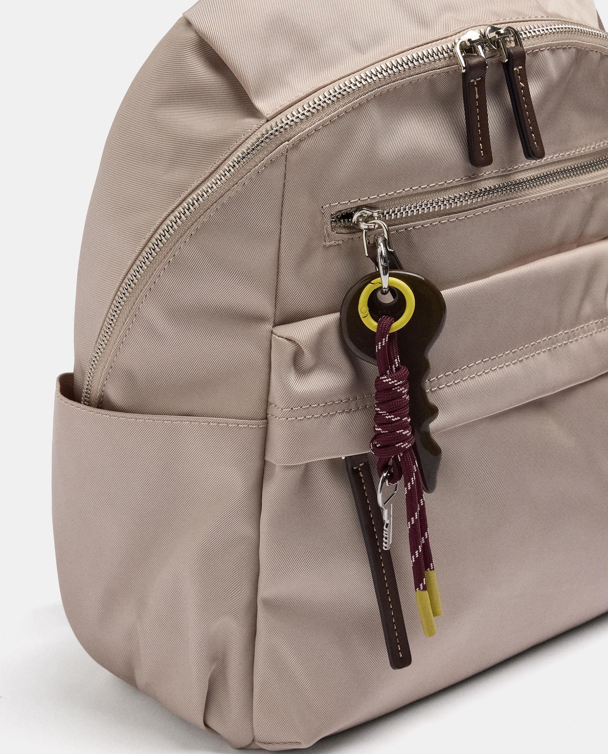 Mochila de mujer con cierre de cremallera y llavero extraíble en liso - Parfois - Natural Natural-3