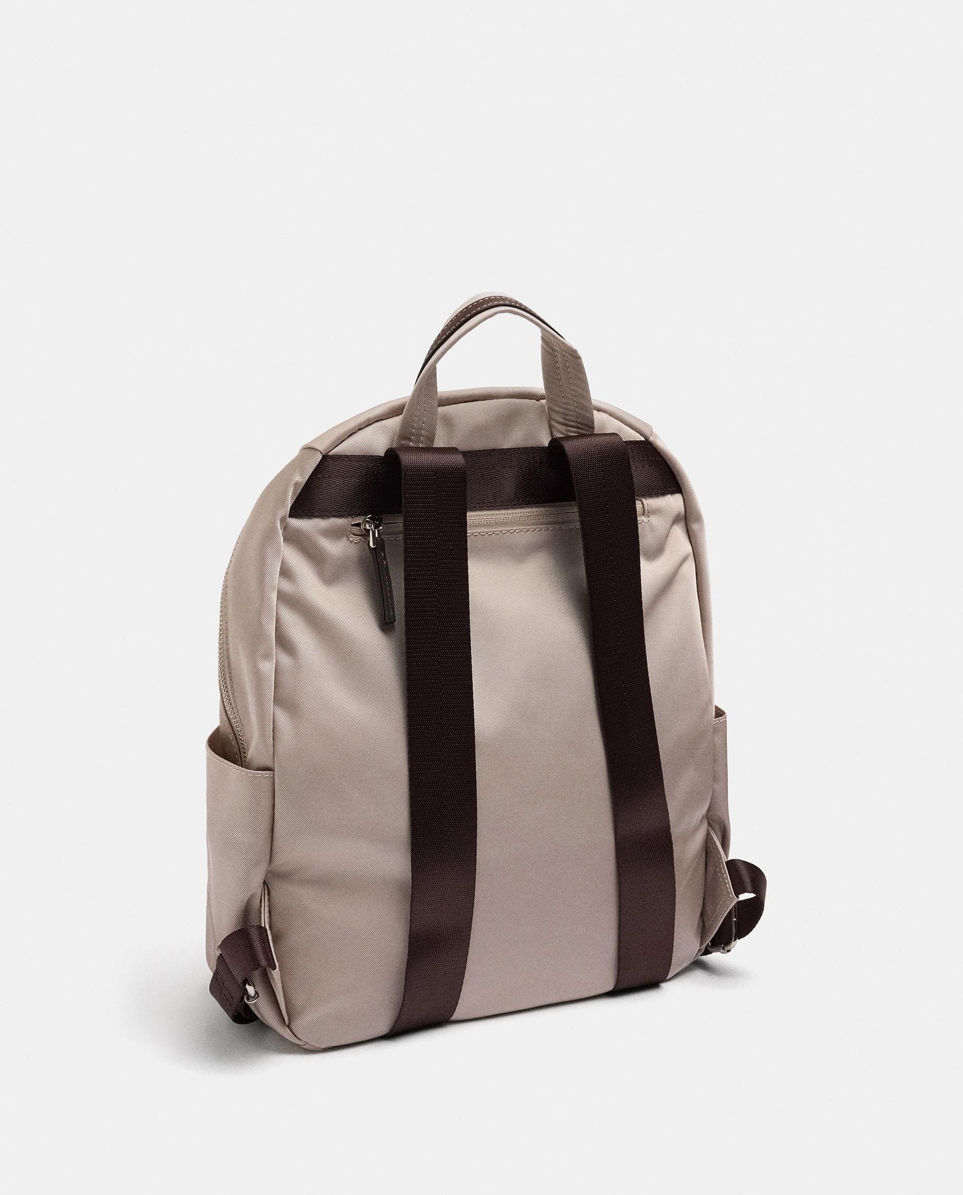 Mochila de mujer con cierre de cremallera y llavero extraíble en liso - Parfois - Natural Natural-2