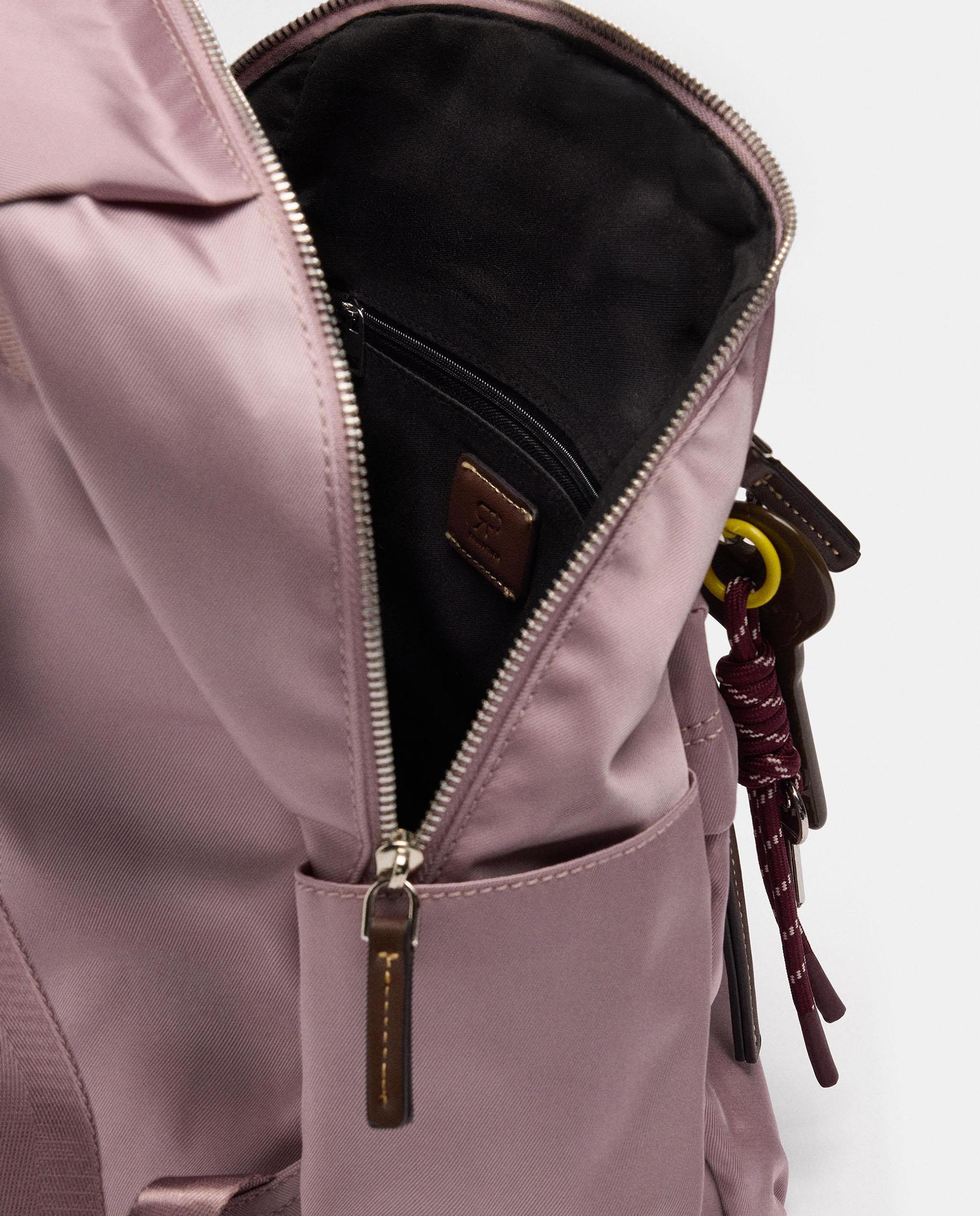 Mochila de mujer con cierre de cremallera y llavero extraíble en liso - Parfois - Rosa Rosa-5