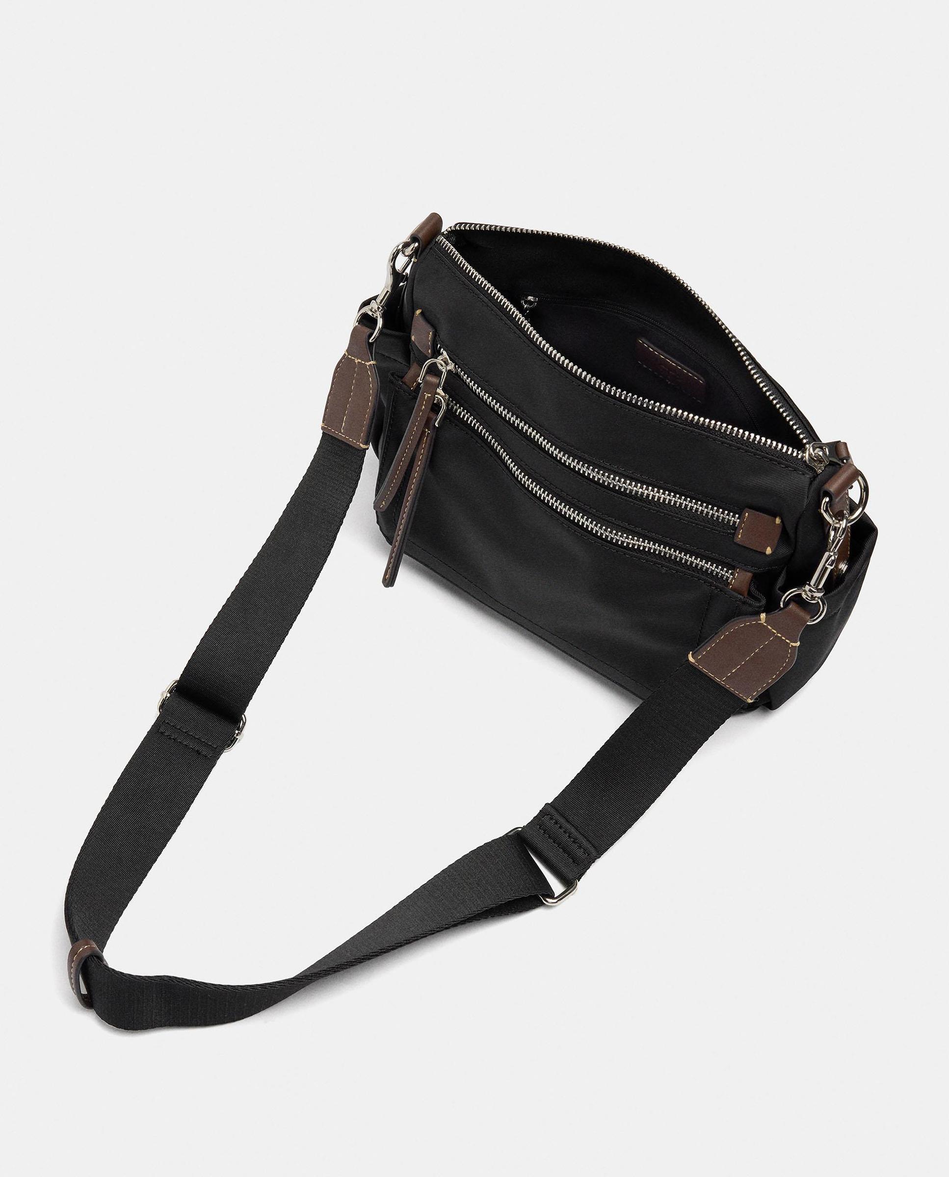 Bandolera de mujer con varios compartimentos y cierre de cremallera en liso - Parfois - Negro Negro-4